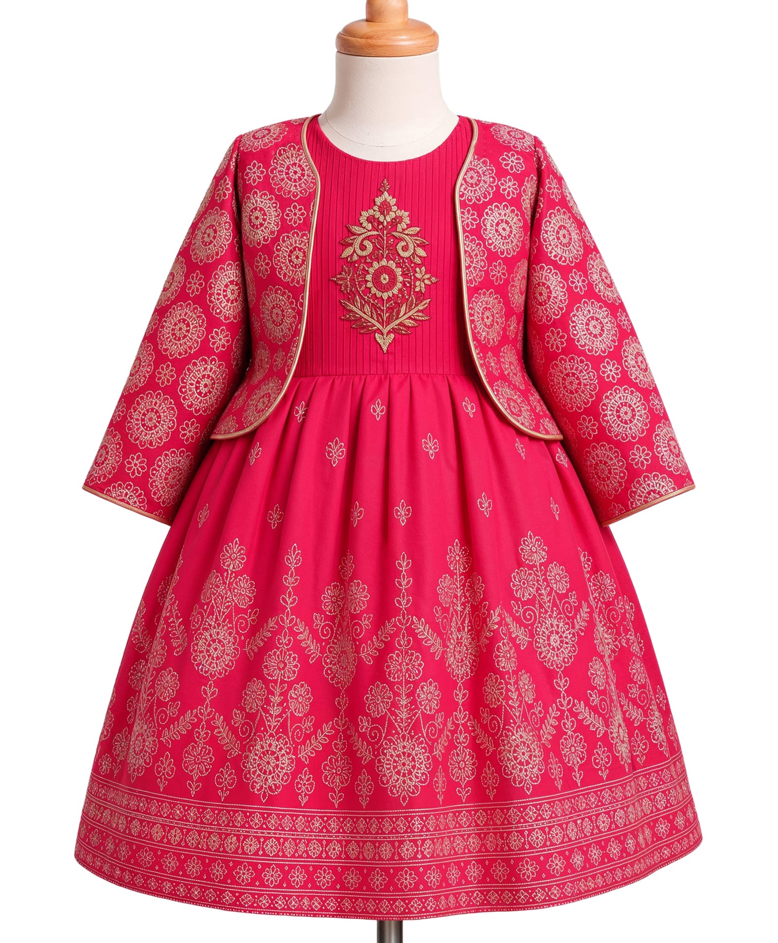 Enfance Silk Woven Full Sleeves Sequin & Flower Embroidery Dress With Jacket- Fuchsia-picture-27