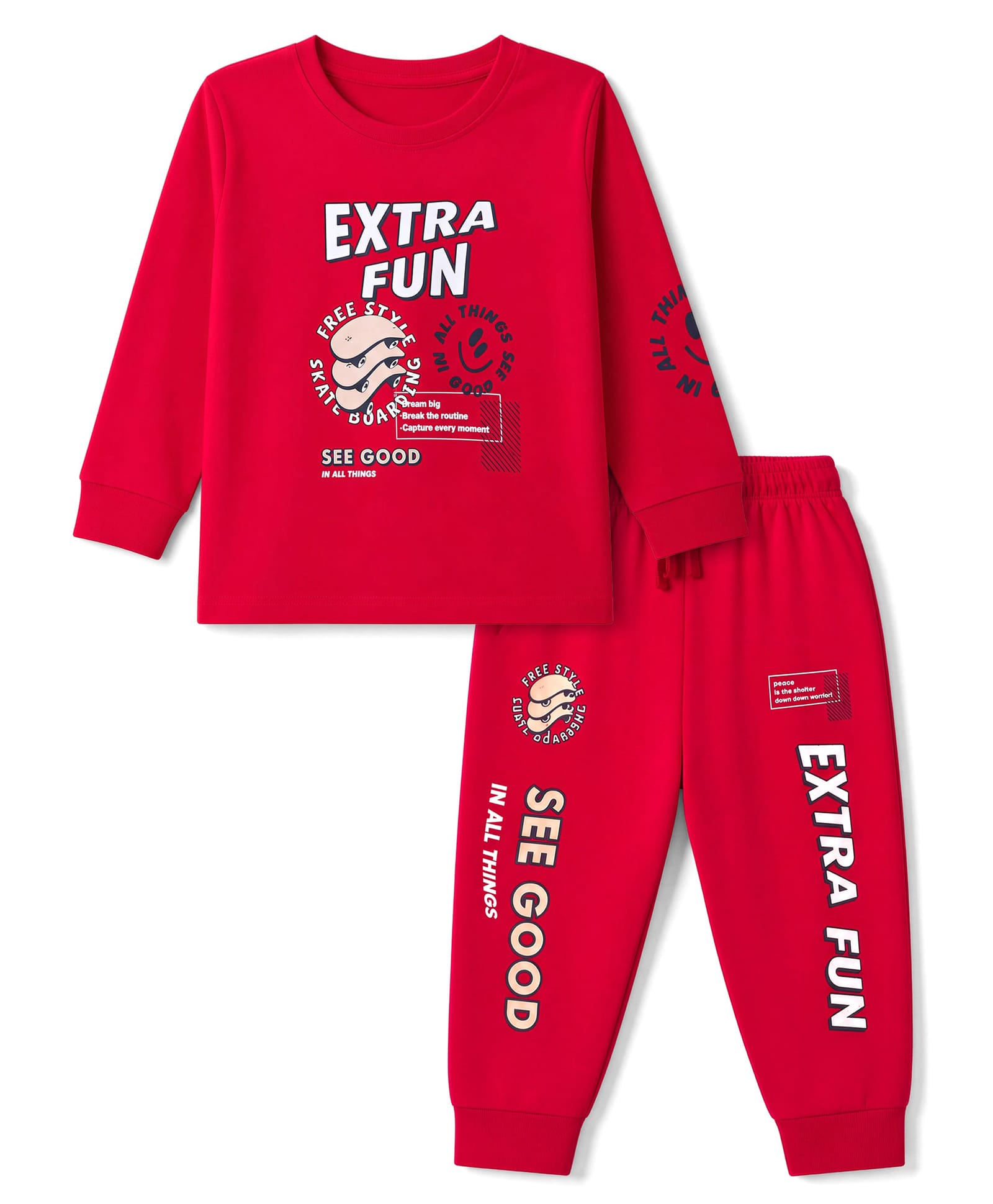 CUCUMBER Sinker Knit Full Sleeves T-Shirt & Joggers Sets With Text Print - Red-picture-49
