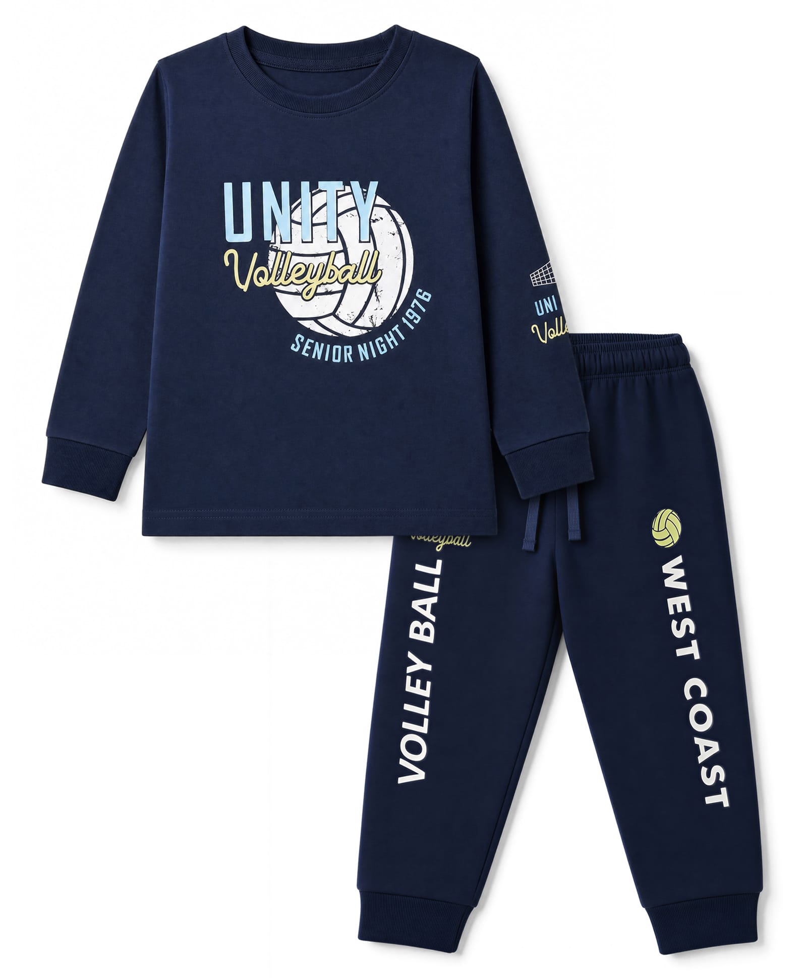 CUCUMBER Sinker Knit Full Sleeves T-Shirt & Joggers Sets With Text Print - Navy Blue-picture-10
