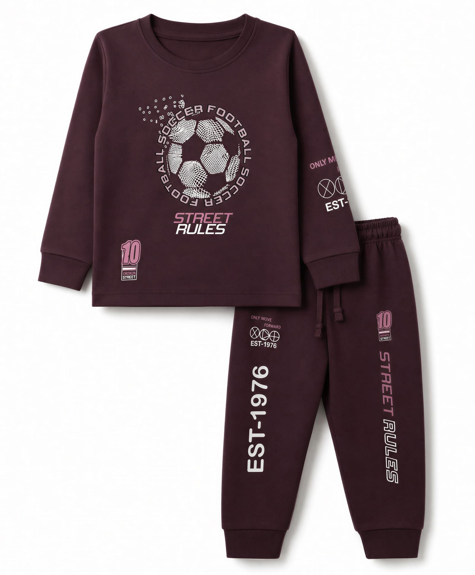 CUCUMBER Sinker Knit Full Sleeves T-Shirt & Joggers Sets With Text Print - Brown-picture-13