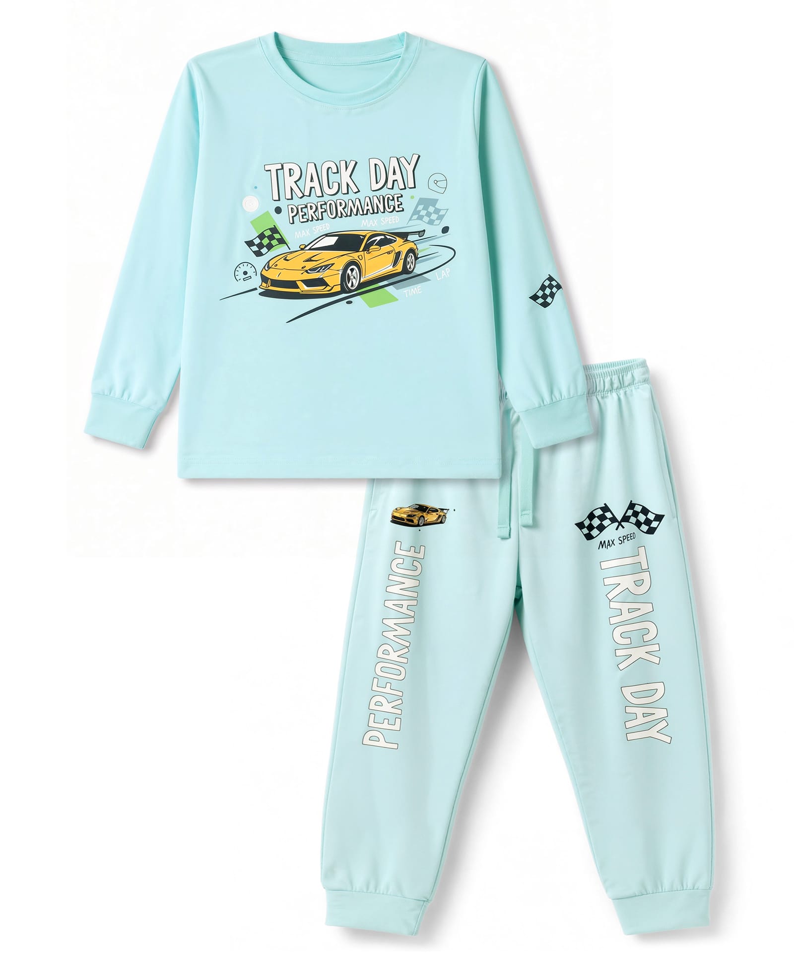 CUCUMBER Sinker Knit Full Sleeves T-shirt & Jogger Set With Text Print - Light Blue-picture-26