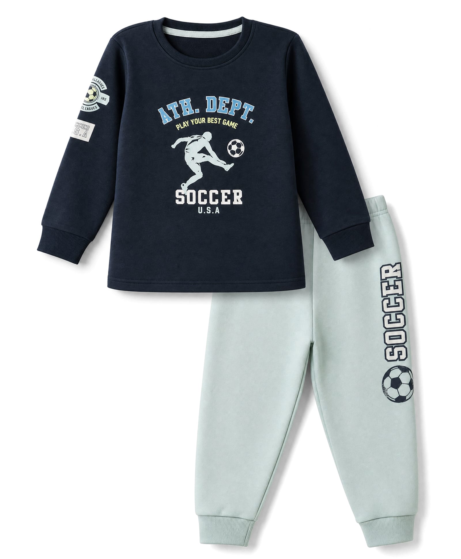 CUCUMBER Cotton Knit Full Sleeves T-Shirt With Text Print & Joggers Set - Navy Blue-picture-8