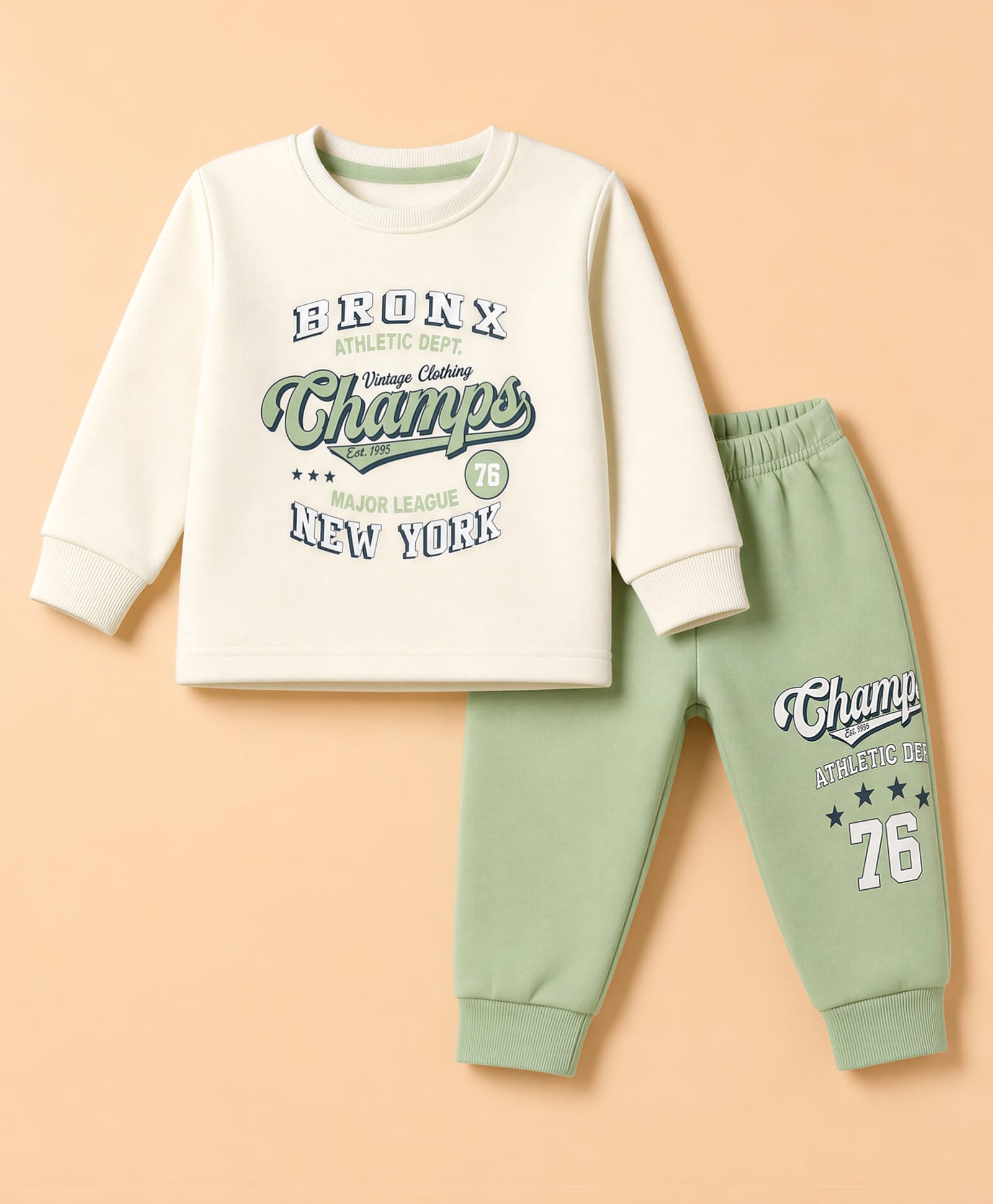 CUCUMBER Cotton Knit Full Sleeves T-Shirt & Joggers Set With Text Print - Cream-picture-43