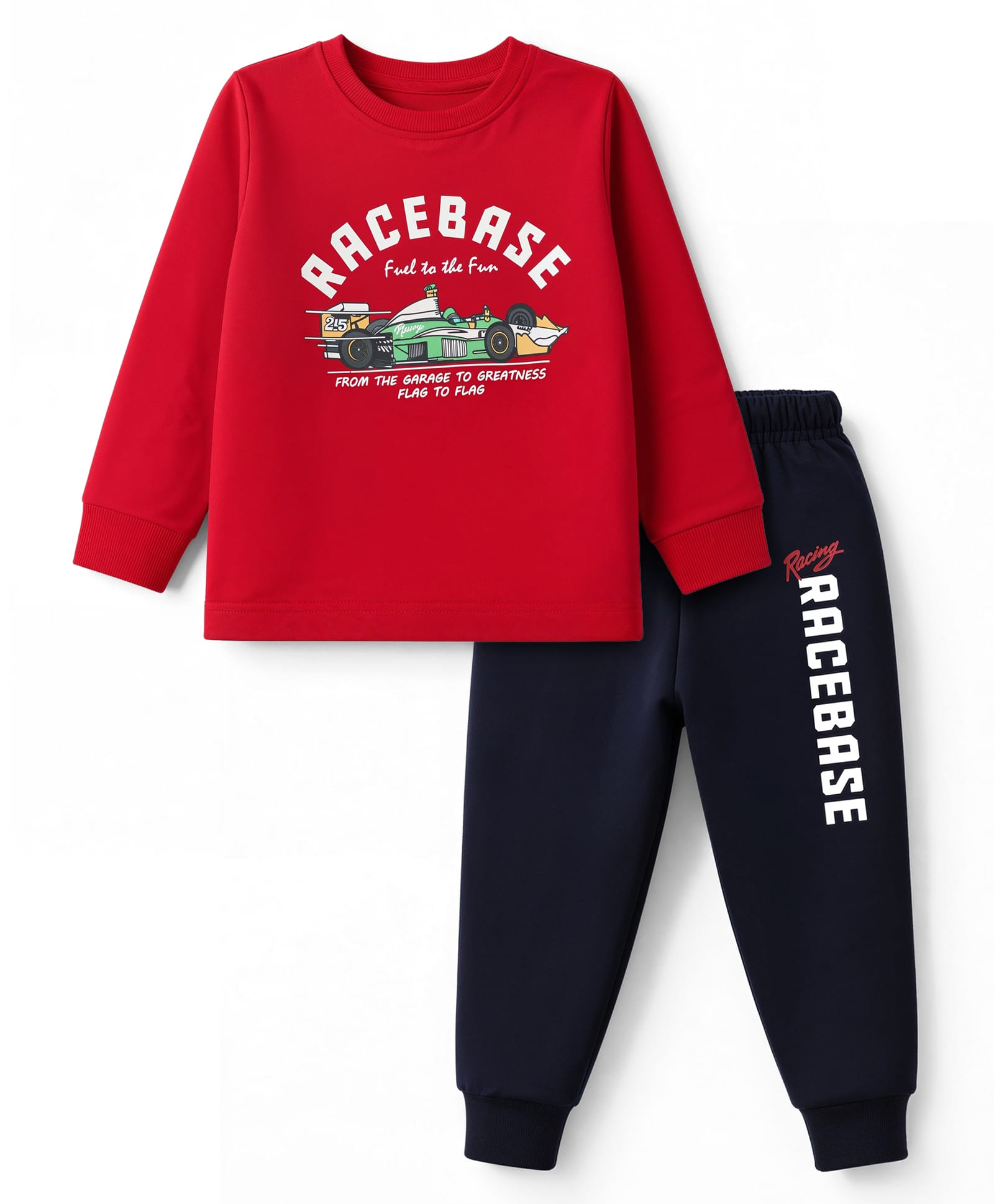 CUCUMBER Cotton Knit Full Sleeves T-Shirt and Jogger Set With Text Print - Red & Black-picture-17