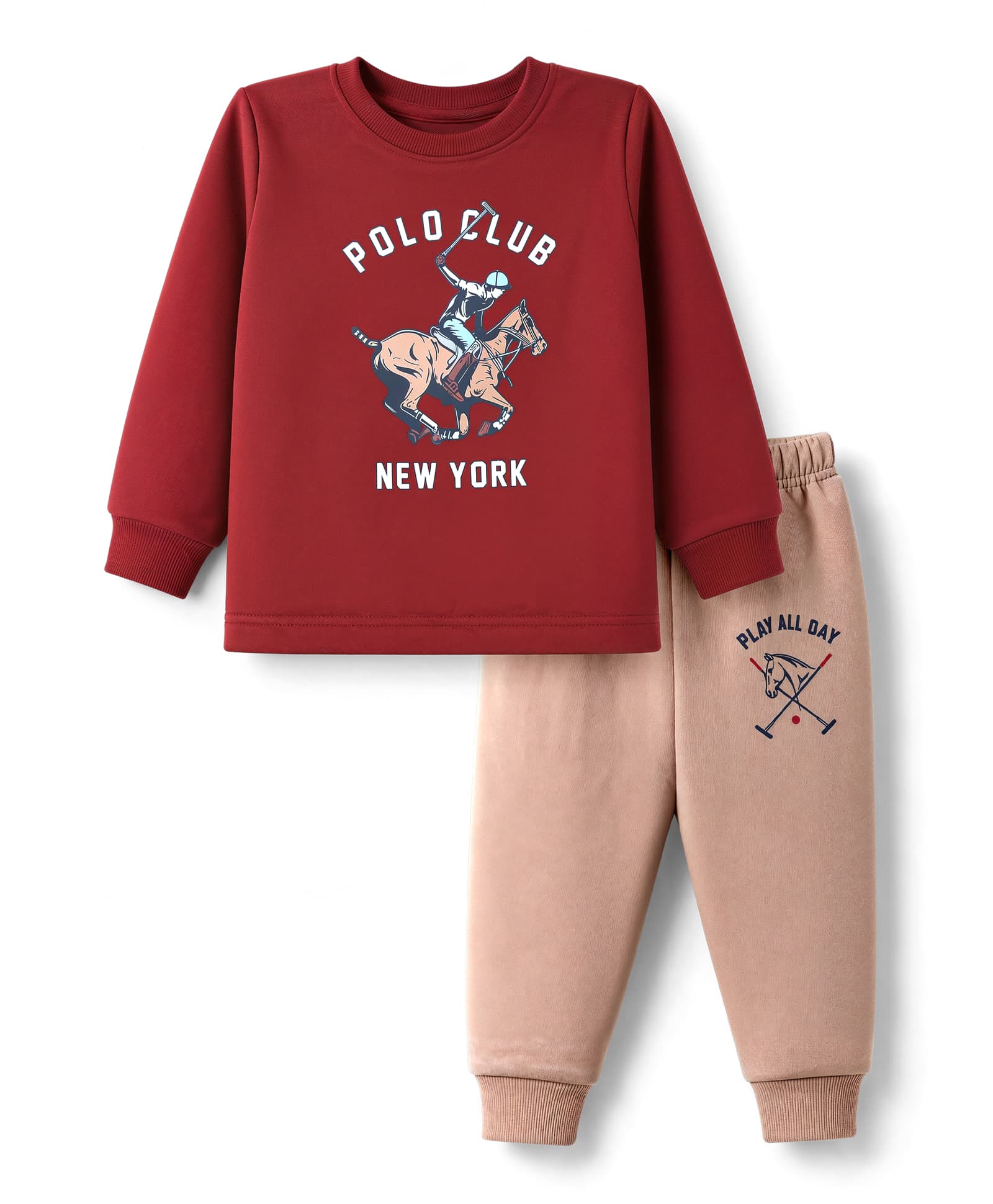 CUCUMBER Cotton Knit Full Sleeves T-Shirt With Text Print & Joggers Set - Red-picture-45