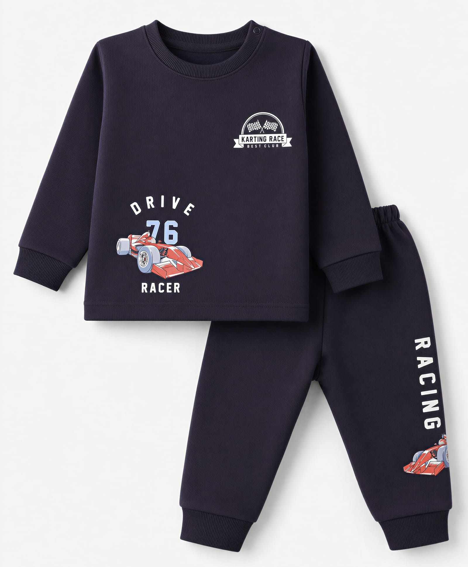 CUCUMBER Cotton Knit Full Sleeves T-Shirt & Joggers Set With Text Print - Navy Blue-picture-25