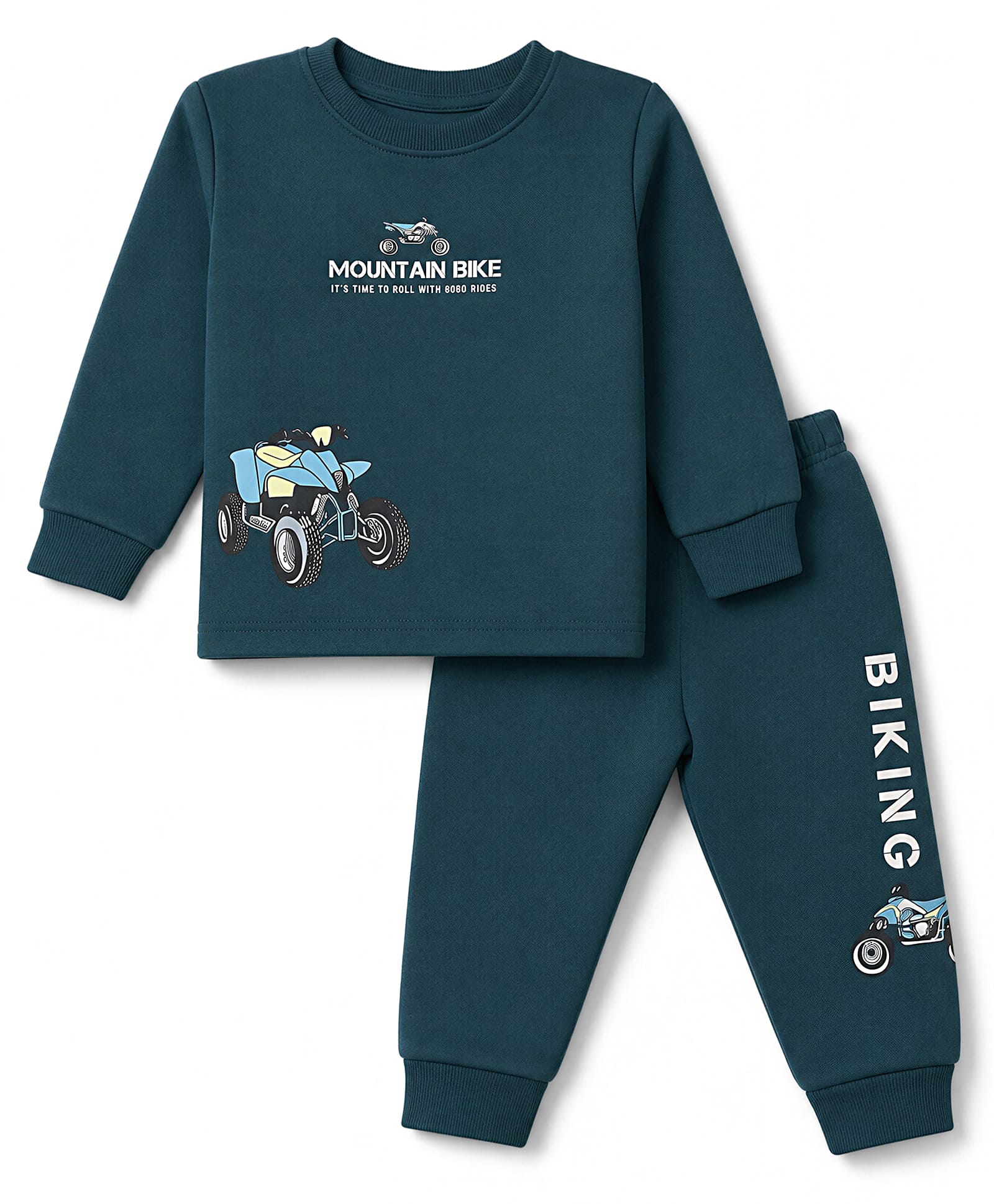 CUCUMBER Cotton Knit Full Sleeves T-Shirt & Joggers Set With Text Print - Green-picture-43