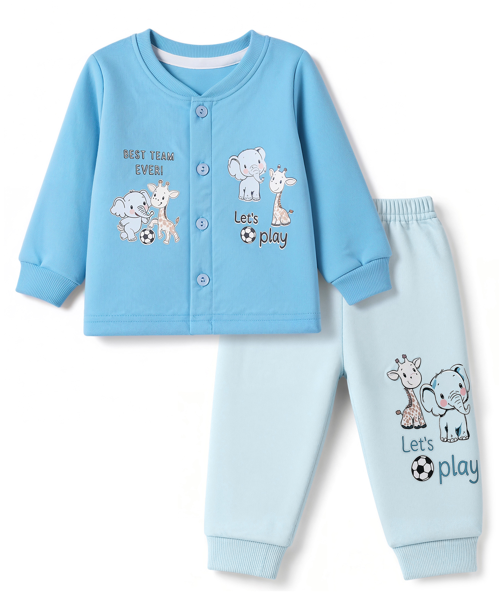 CUCUMBER Cotton Knit Full Sleeves T-Shirt and Jogger Set With Text & Animal Print - Light Blue-picture-14