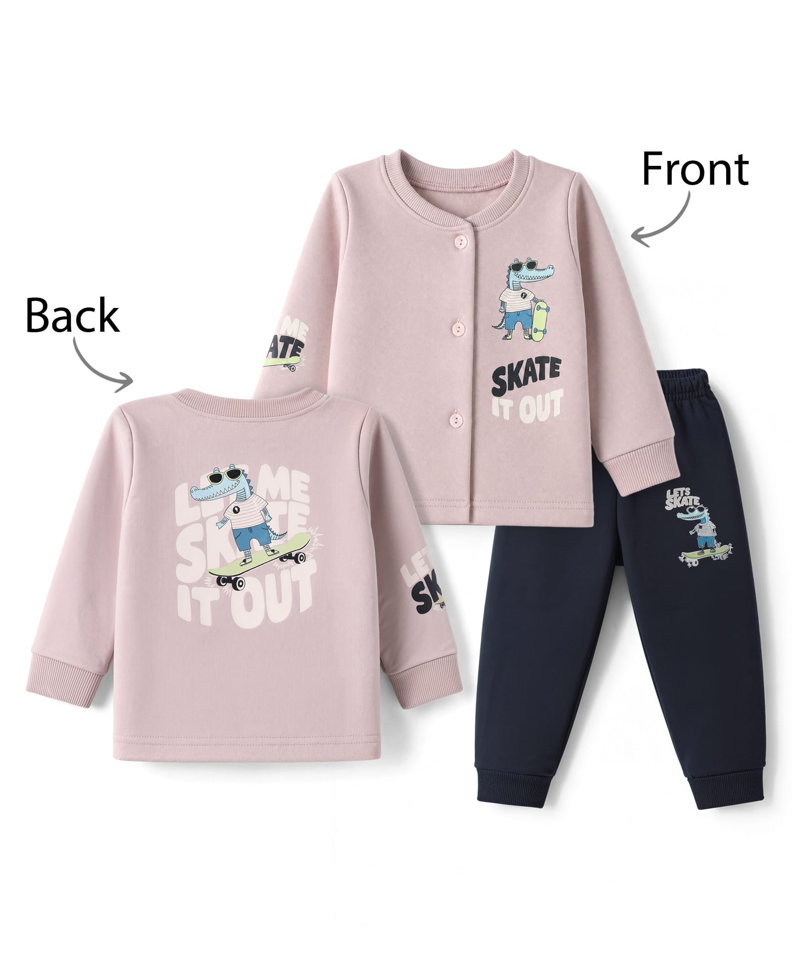 CUCUMBER Cotton Knit Full Sleeves T-Shirt and Jogger Set With Text & Animal Print in Front & Back -Pink & Black-picture-21