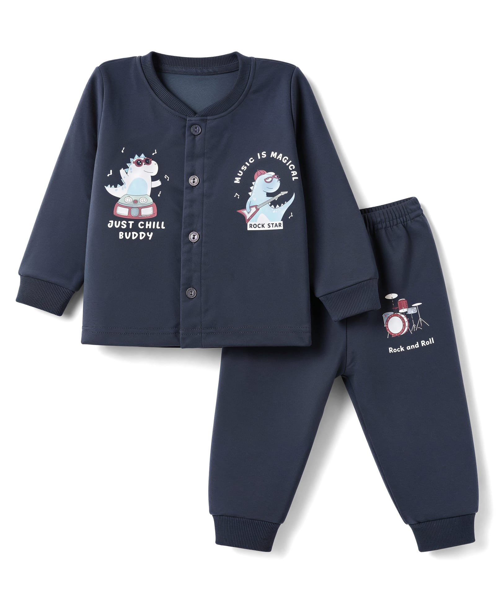 CUCUMBER Cotton Knit Full Sleeves T-Shirt & Joggers Set With Text Print - Navy Blue-picture-41