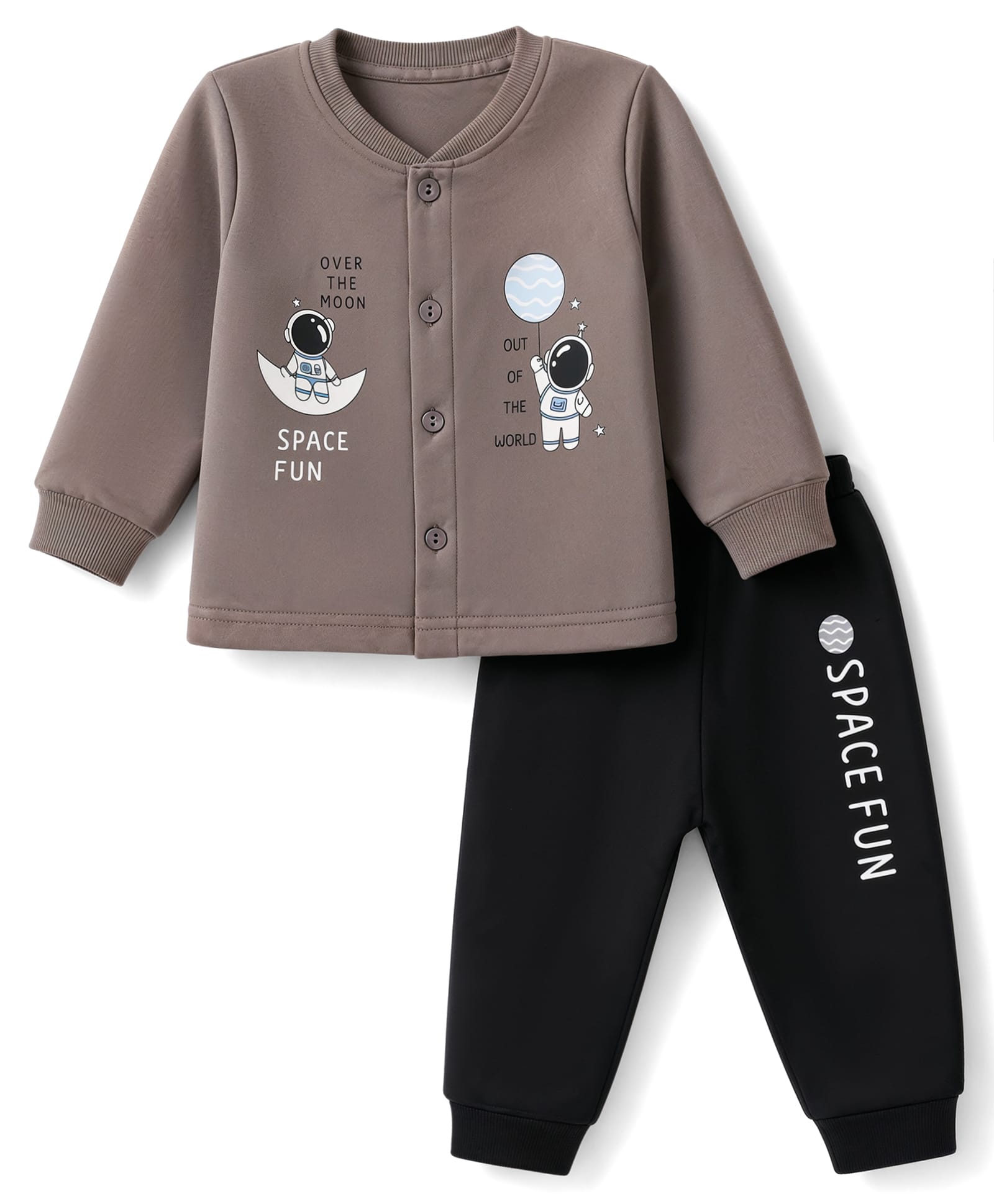 CUCUMBER Cotton Knit Full Sleeves Tshirt With Astronaut & Text Print and Joggers Set - Black & Grey-picture-16