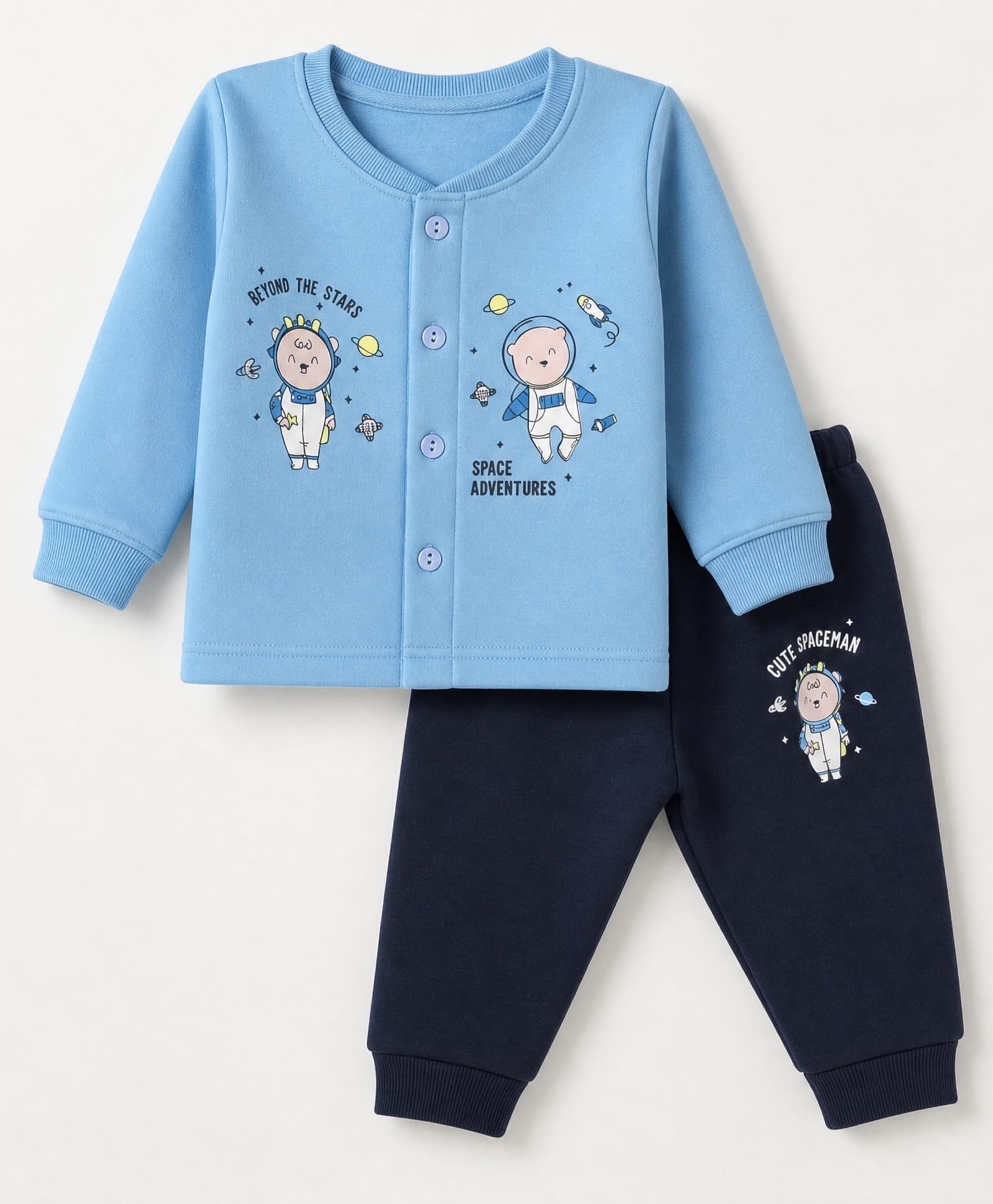 CUCUMBER Cotton Knit Full Sleeves T-Shirt With Astronaut Print & Joggers Set - Light Blue-picture-21