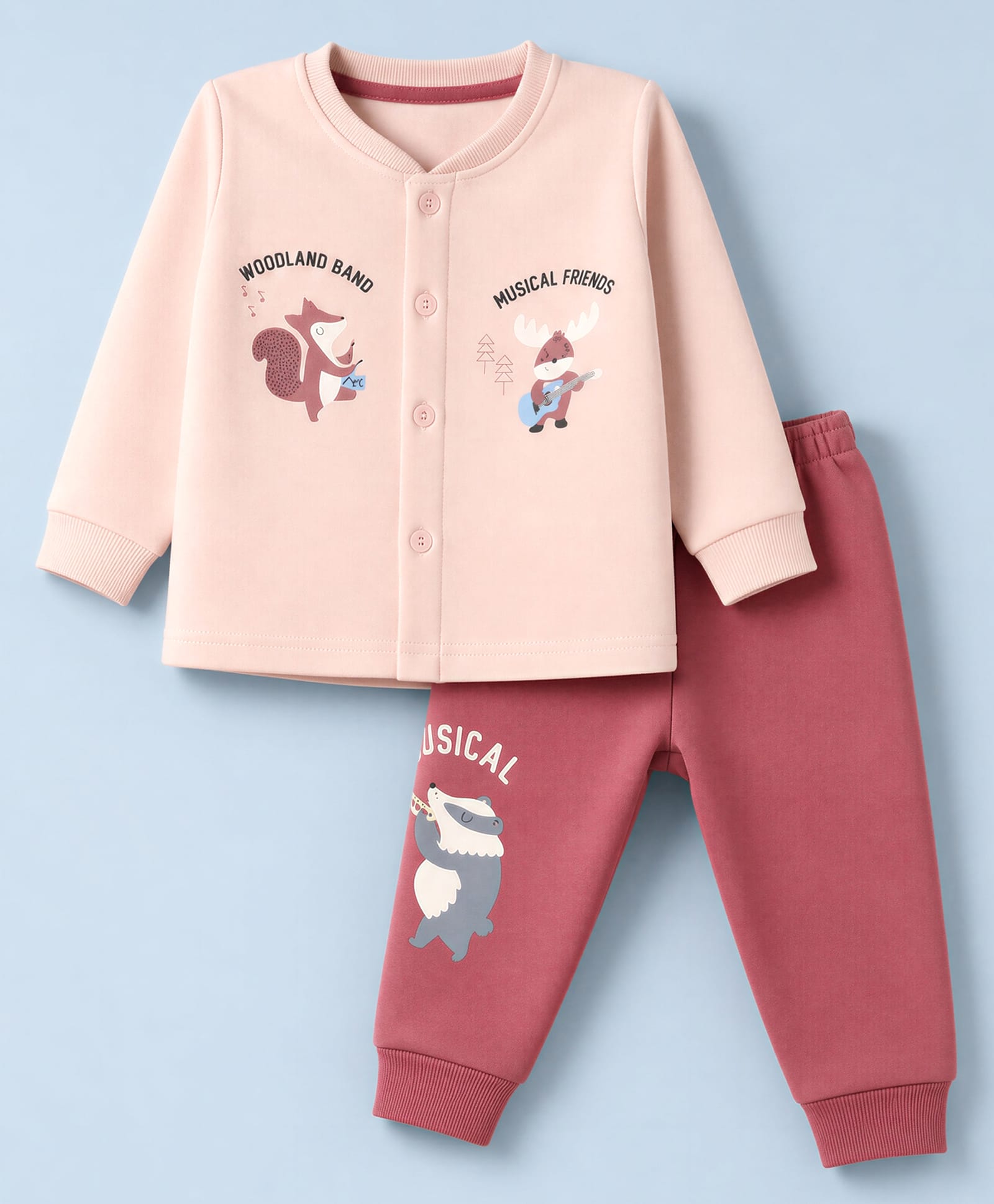 CUCUMBER Cotton Knit Full Sleeves T-Shirt & Joggers Set With Animal & Text Print - Pink-picture-14