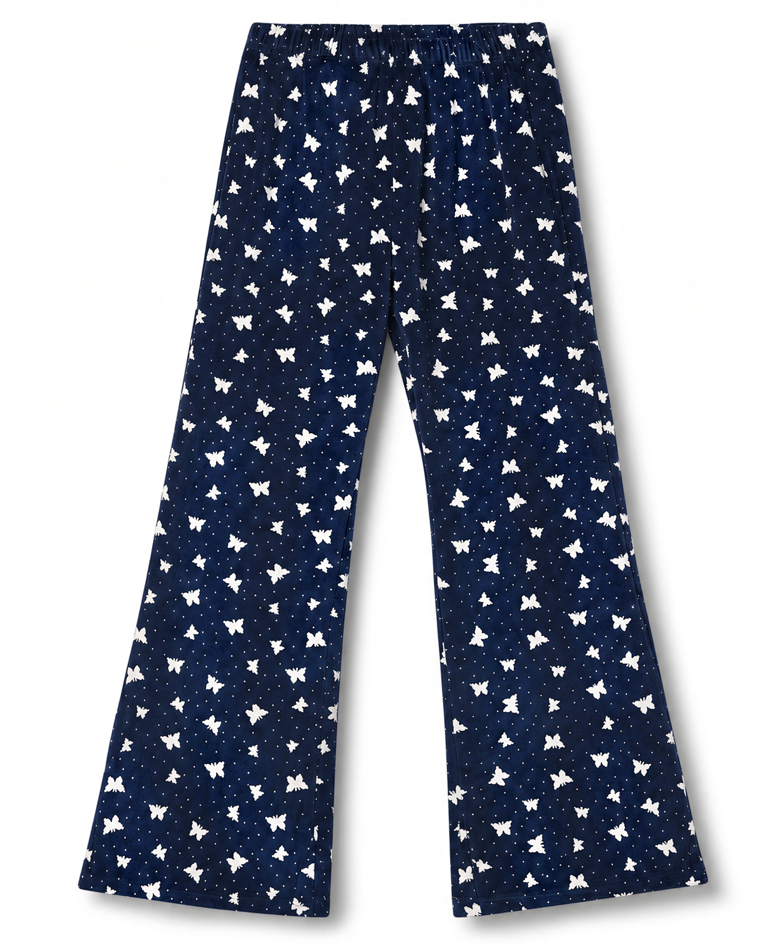 Babyhug Velour Knit Full Length Butterfly Printed Wide Legged Fleece & Woollen Pant - Navy Blue-picture-28