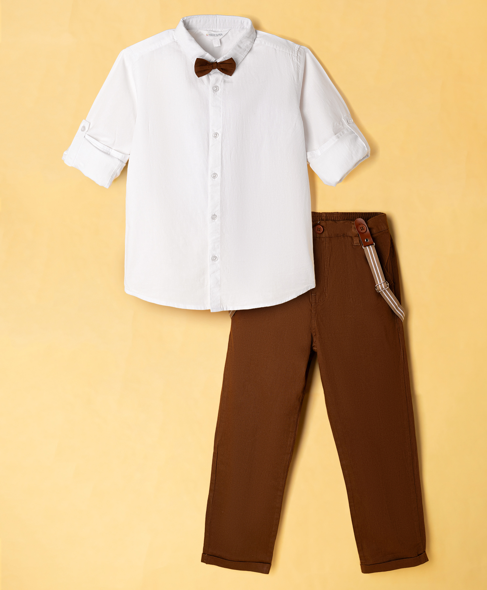 MARK & MIA BOYS FULL SLEEVES SOLID SHIRT & TROUSER SET WITH BOW & SUSPENDER DETAILING MULTI COLOR 10-11Y-image-47