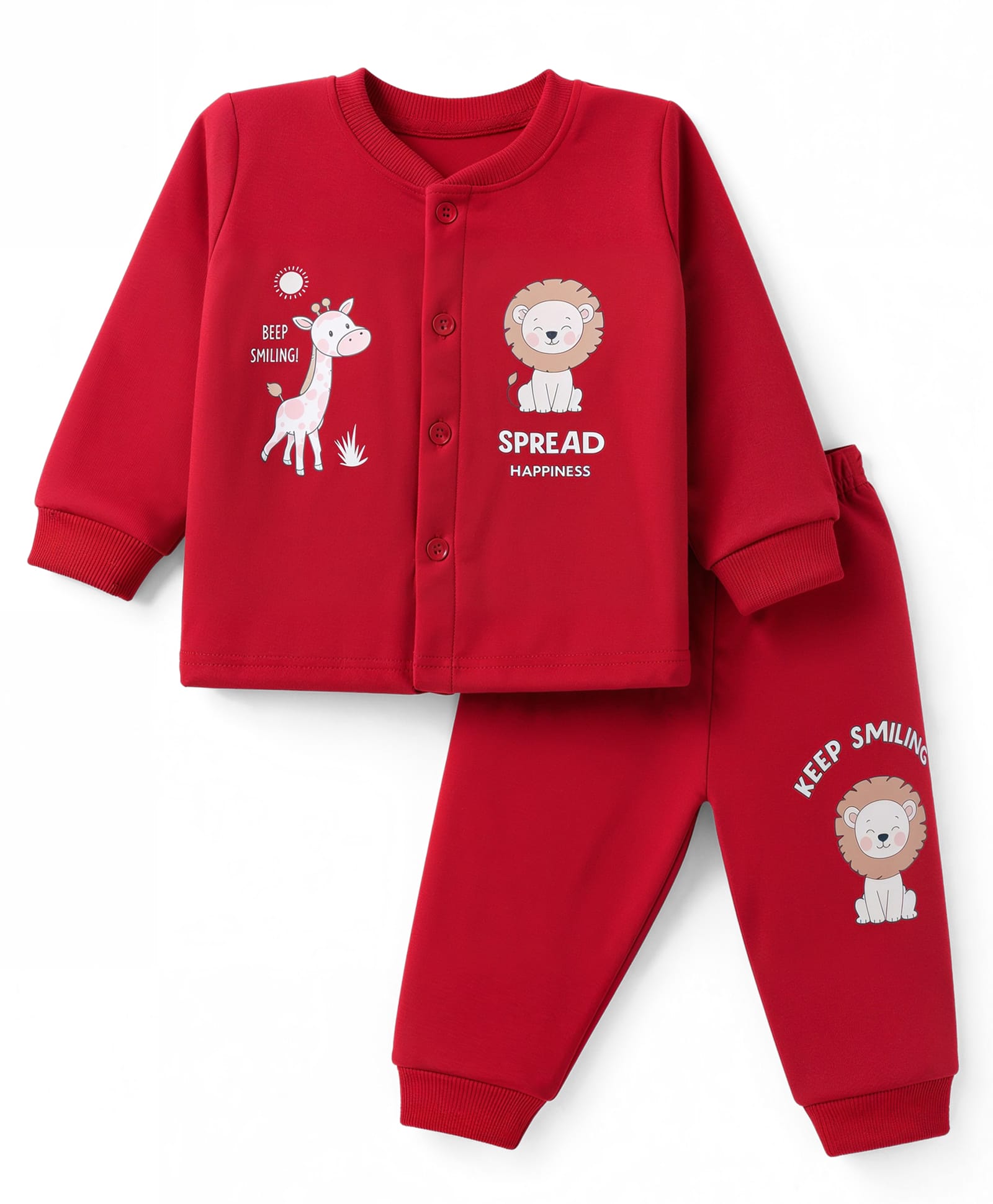 CUCUMBER Cotton Knit Full Sleeves T-Shirt and Jogger Set With Text & Animal Print -Red-picture-19