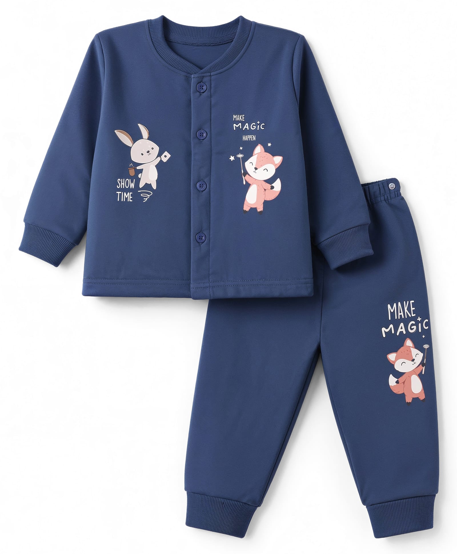 CUCUMBER Cotton Knit Full Sleeves T-Shirt and Jogger Set With Text & Animal Print - Navy-picture-24