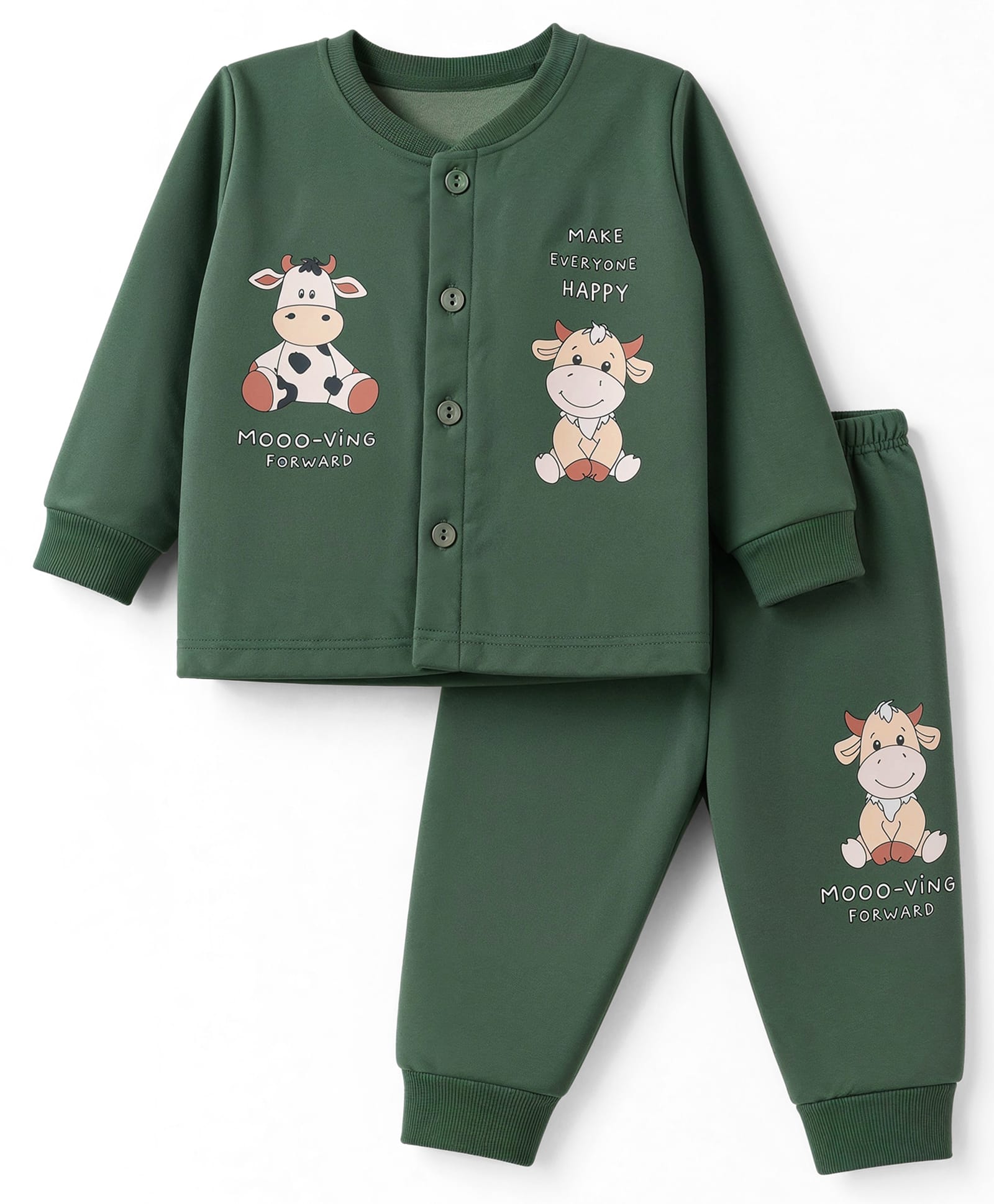 CUCUMBER Cotton Knit Full Sleeves T-Shirt and Jogger Set With Text & Animal Print - Green-picture-19