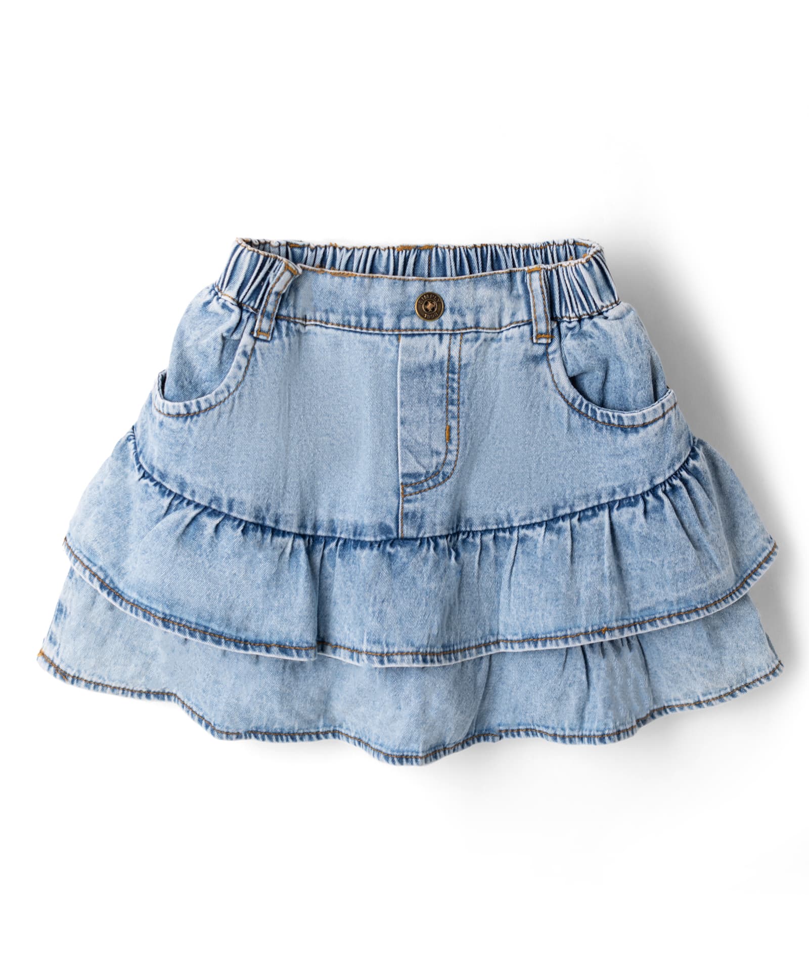 Simply Premium Knee Length Dark Washed Denim Skirts - Light Blue-image-2