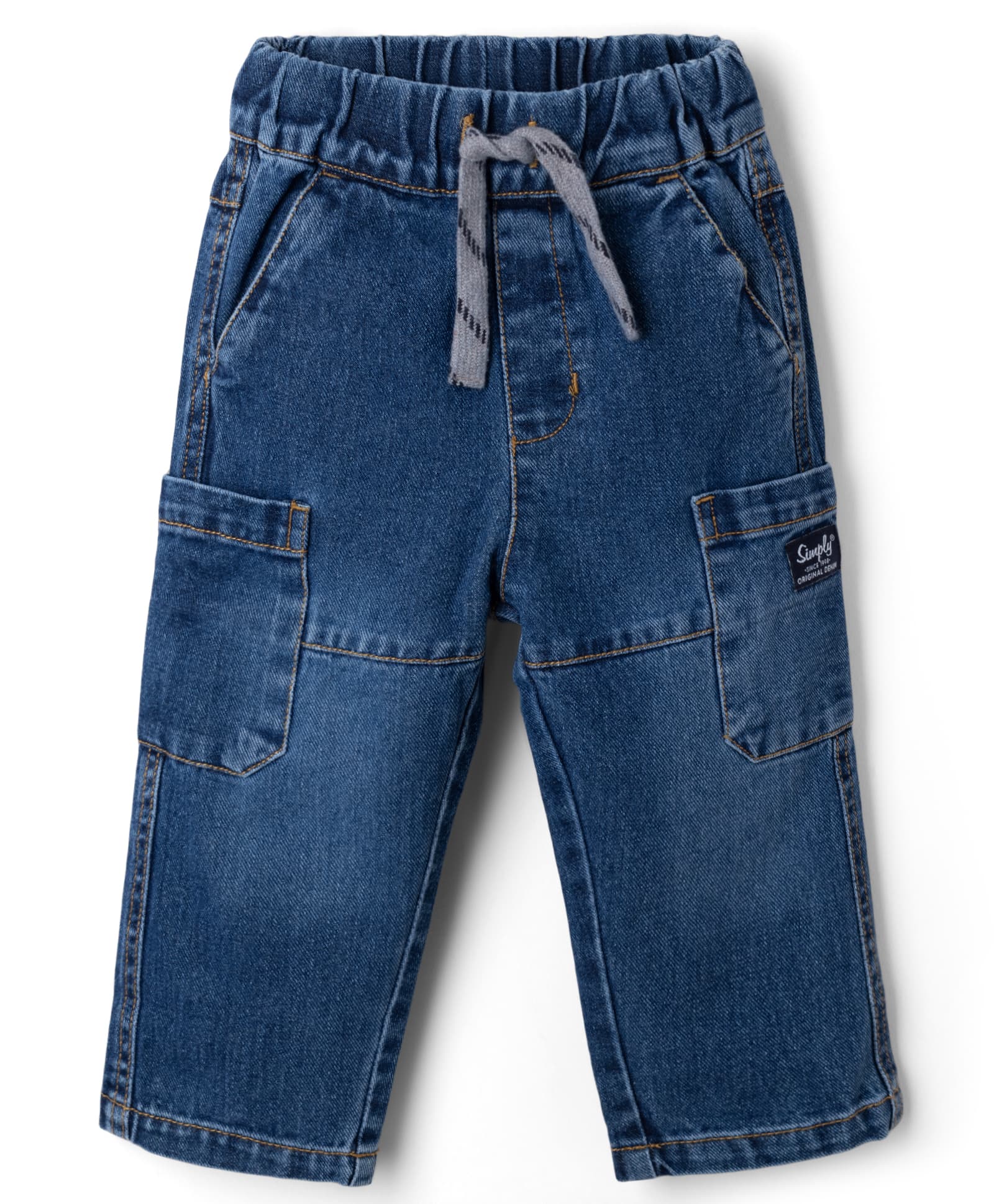 Simply Premium Knit Full Length Dark Wash Denim Jeans With Cargo Pockets - Navy Blue-picture-25