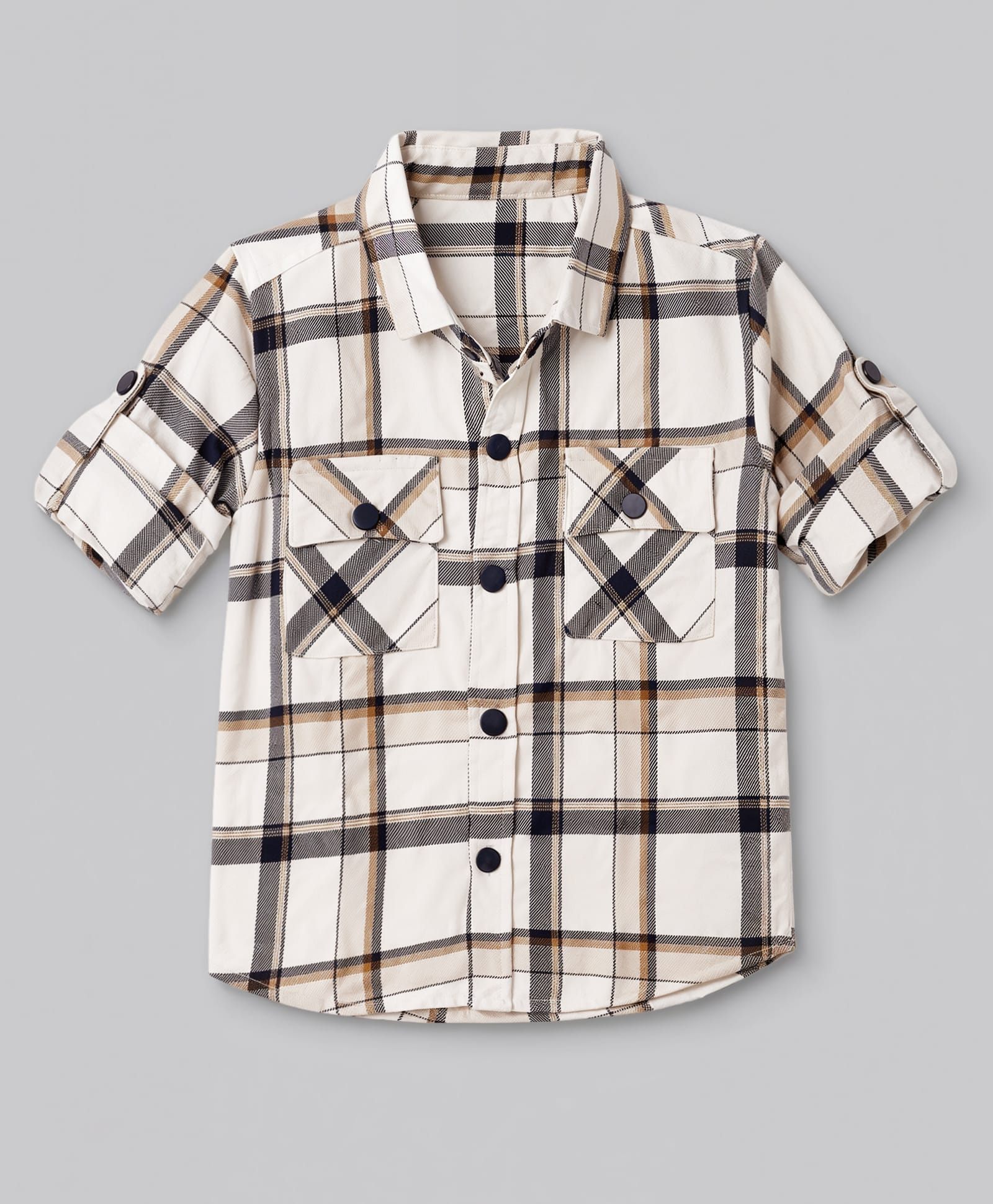 Simply Premium Twill Woven Checks Shirt with Full Sleeves - Khaki-image-22