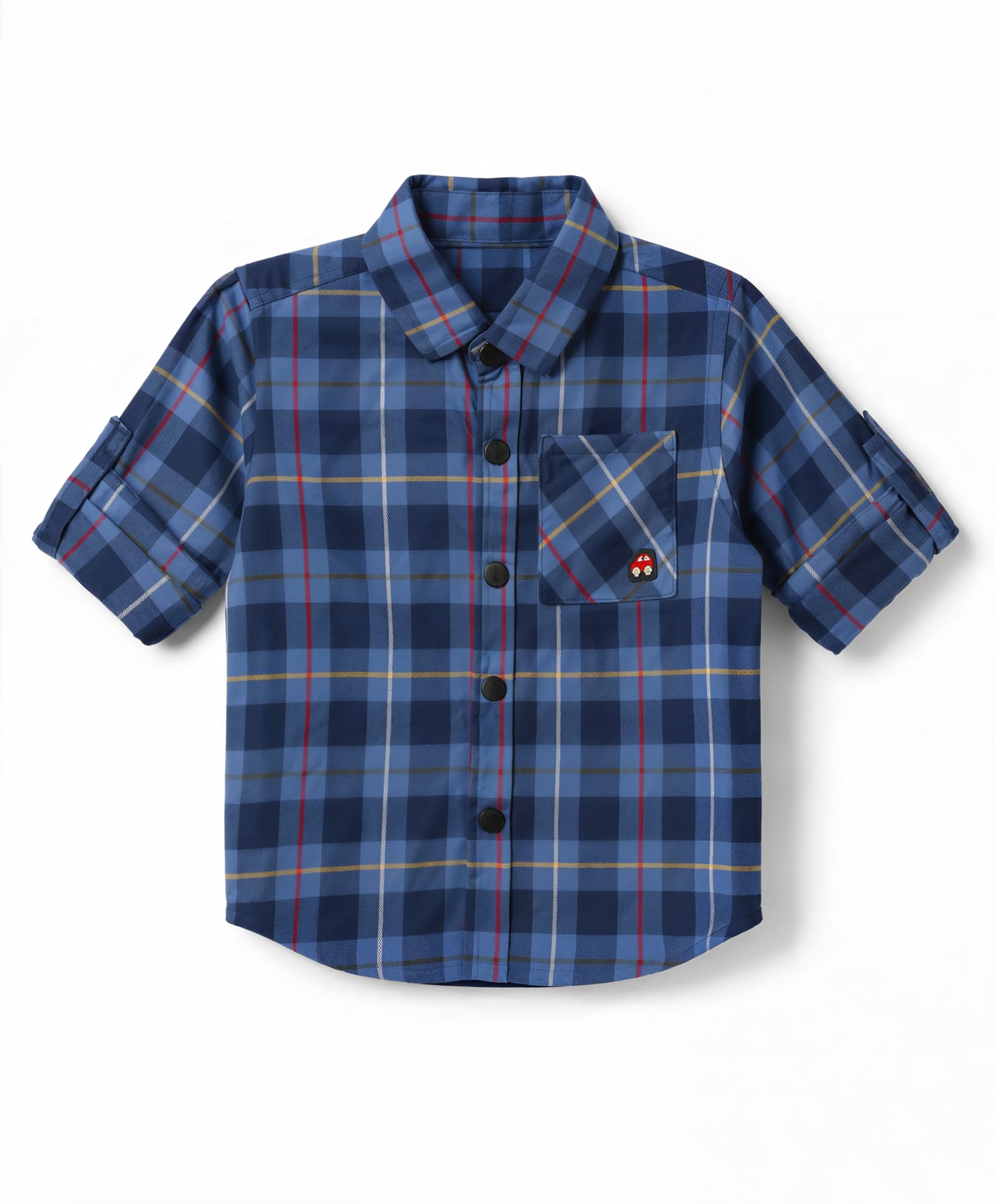 Simply Premium Twill Woven Full Sleeves Checks Shirt with Car Patch - Blue-picture-15