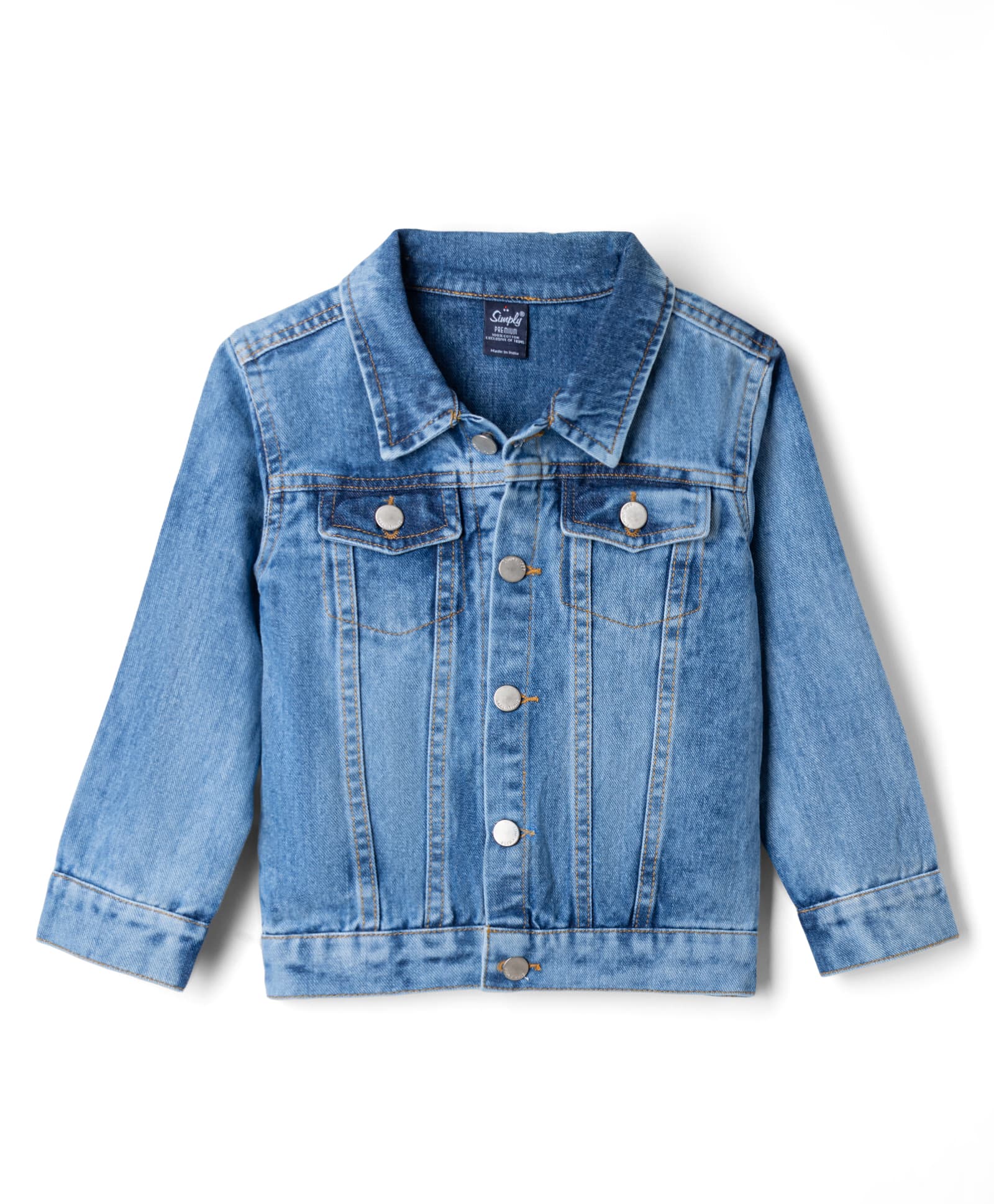 Simply Premium Woven Full Sleeves Light Wash Denim Jacket - Navy Blue-picture-19