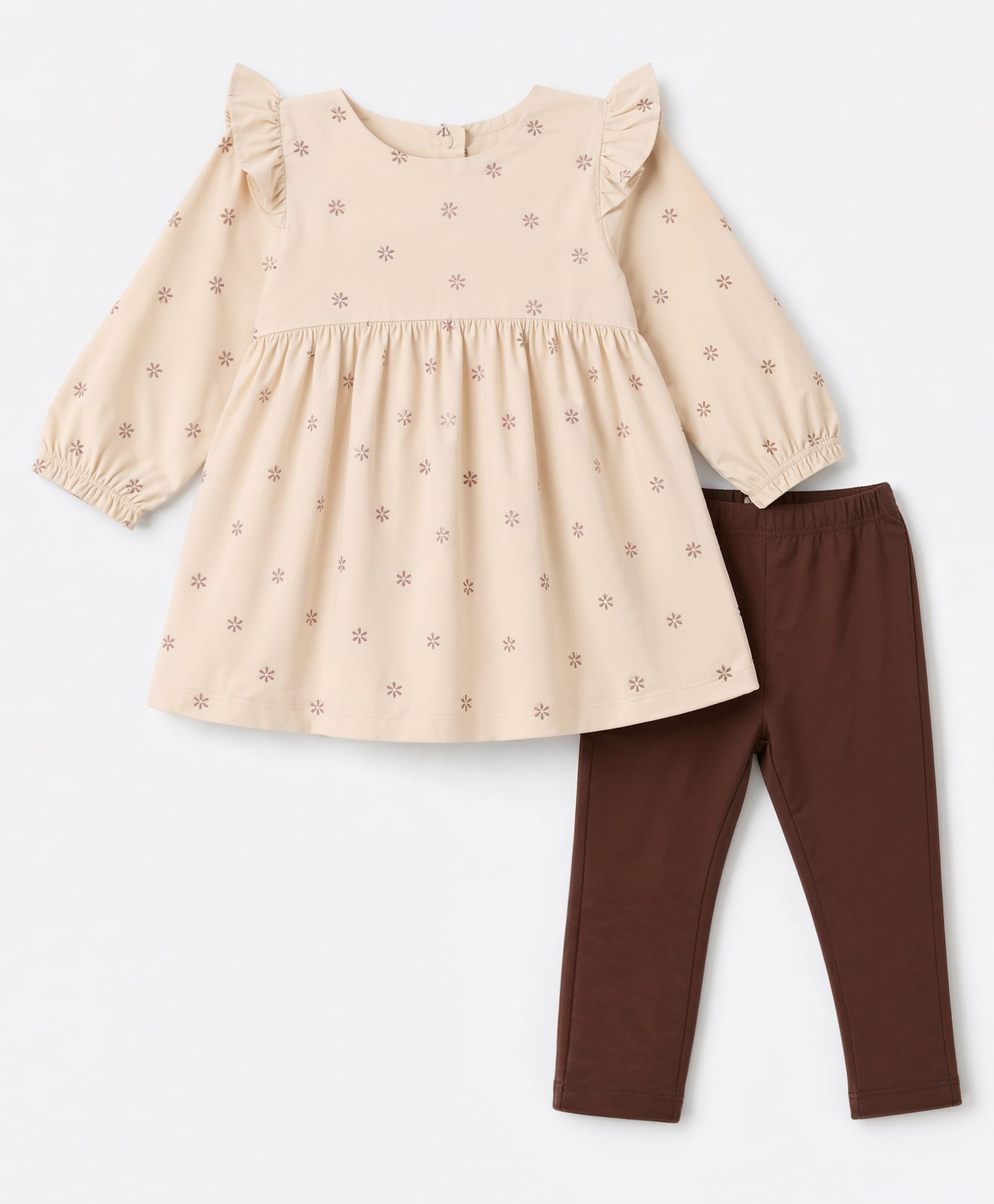 Simply Premium Twill Knit Frock with Legging with Full Sleeves and Floral Print - Brown-picture-8