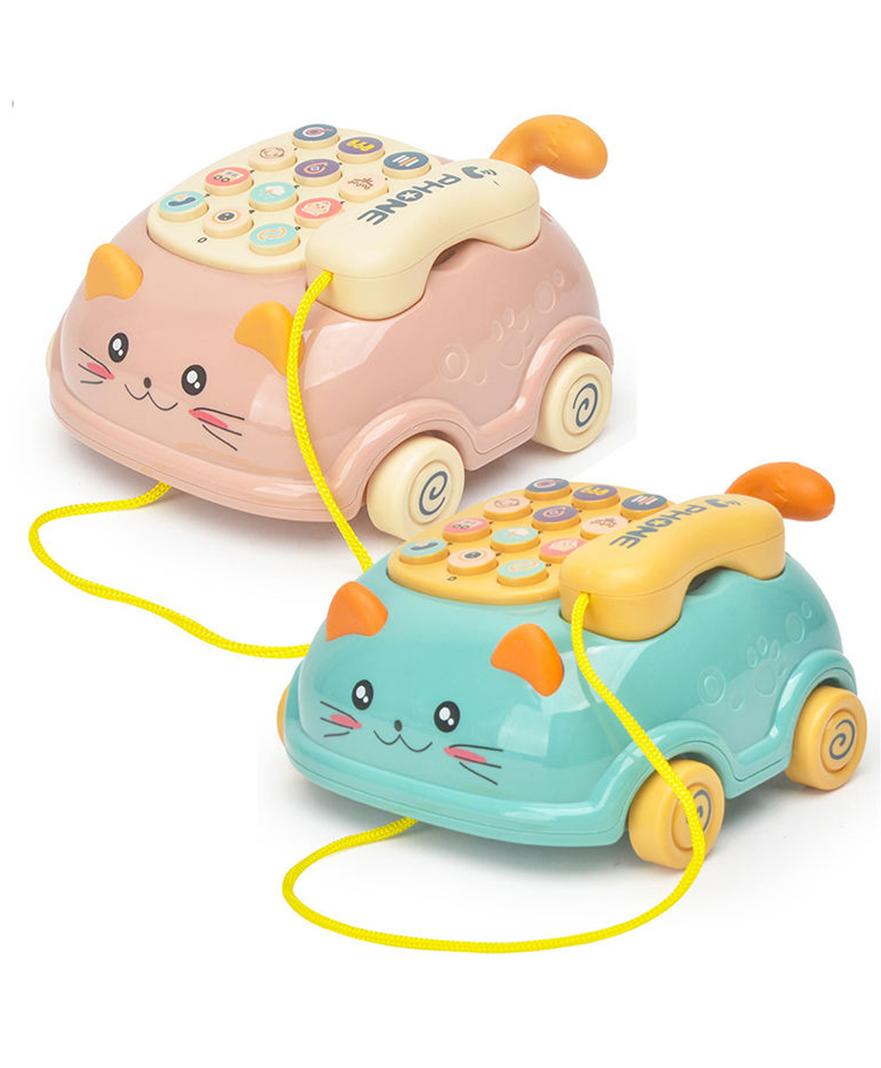 NEGOCIO Baby Telephone Pull Toy Multiple Sounds Chinese English Voice Attractive Cat Shape Baby Music Telephone Car for kids- PACK OF 1-picture-24