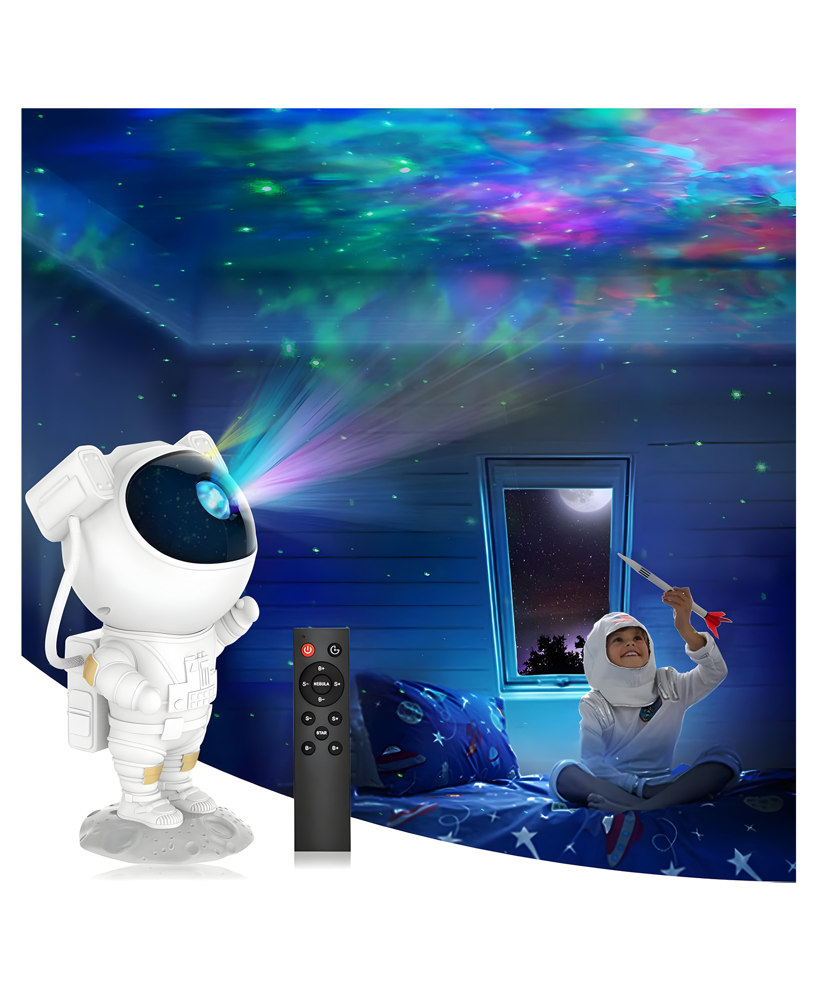 NEGOCIO Projector Night Light, Astronaut Projector with Remote/Timer, Kids Room Decor, Aesthetic Galaxy Projector for Bedroom, Gift for Kids Adults Room Décor - PACK OF 1 - COLOR MAY VARY-image-3