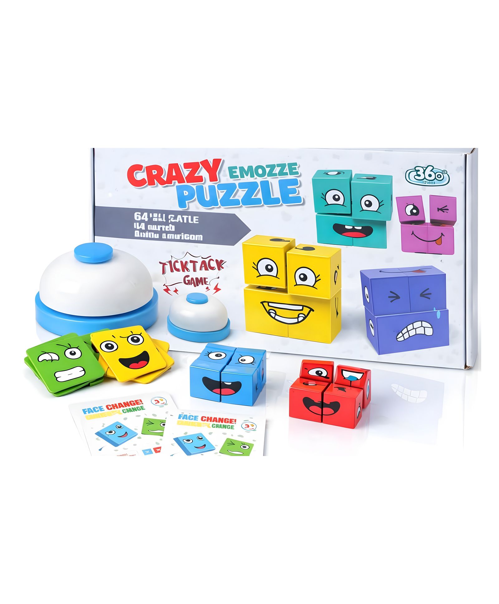 NEGOCIO Wooden Face Expression Puzzle Fun Montessori STEM toy with face Changing Cubes, matching Cards and bell Boosts Logic Focus, memory and problem Solving Skills - Pack of 1-image-49