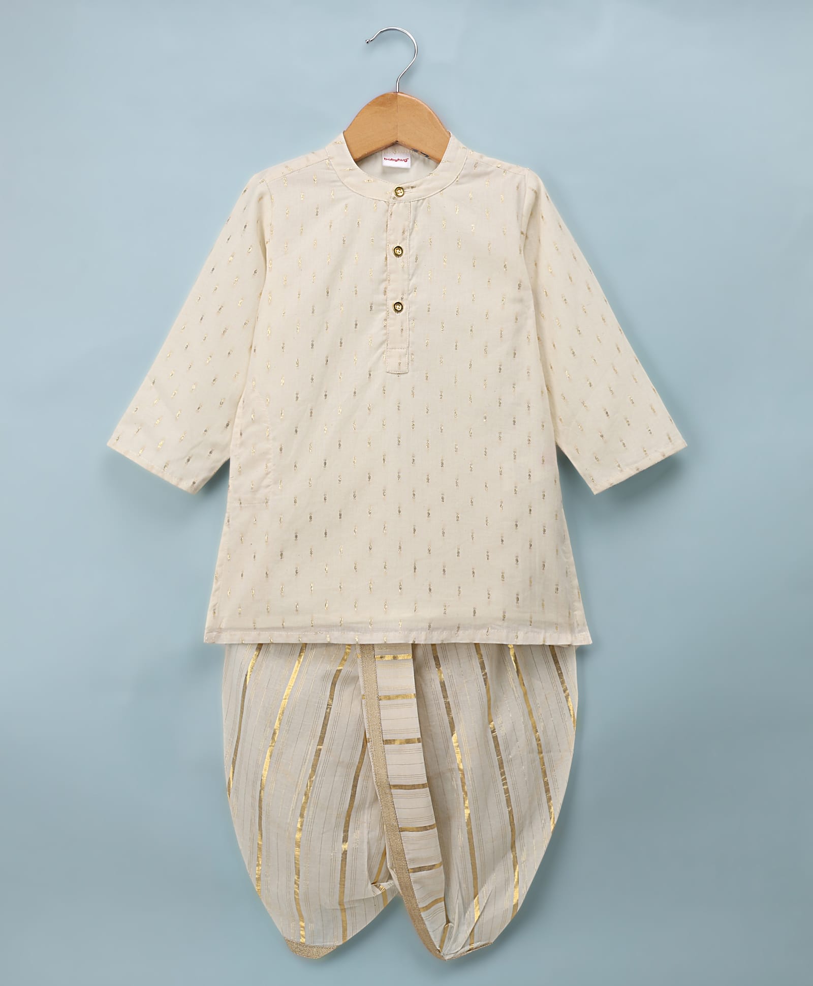 Babyhug Woven Lurex Dobby Dhoti Kurta Set With Foil Print - Off White-picture-28