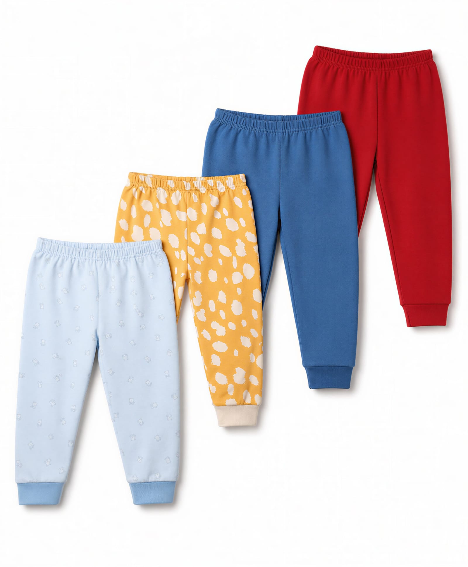 Junior Star Pack Of 4 Abstract Printed & Solid Pyjamas - Yellow Red Blue & Light Blue-image-22