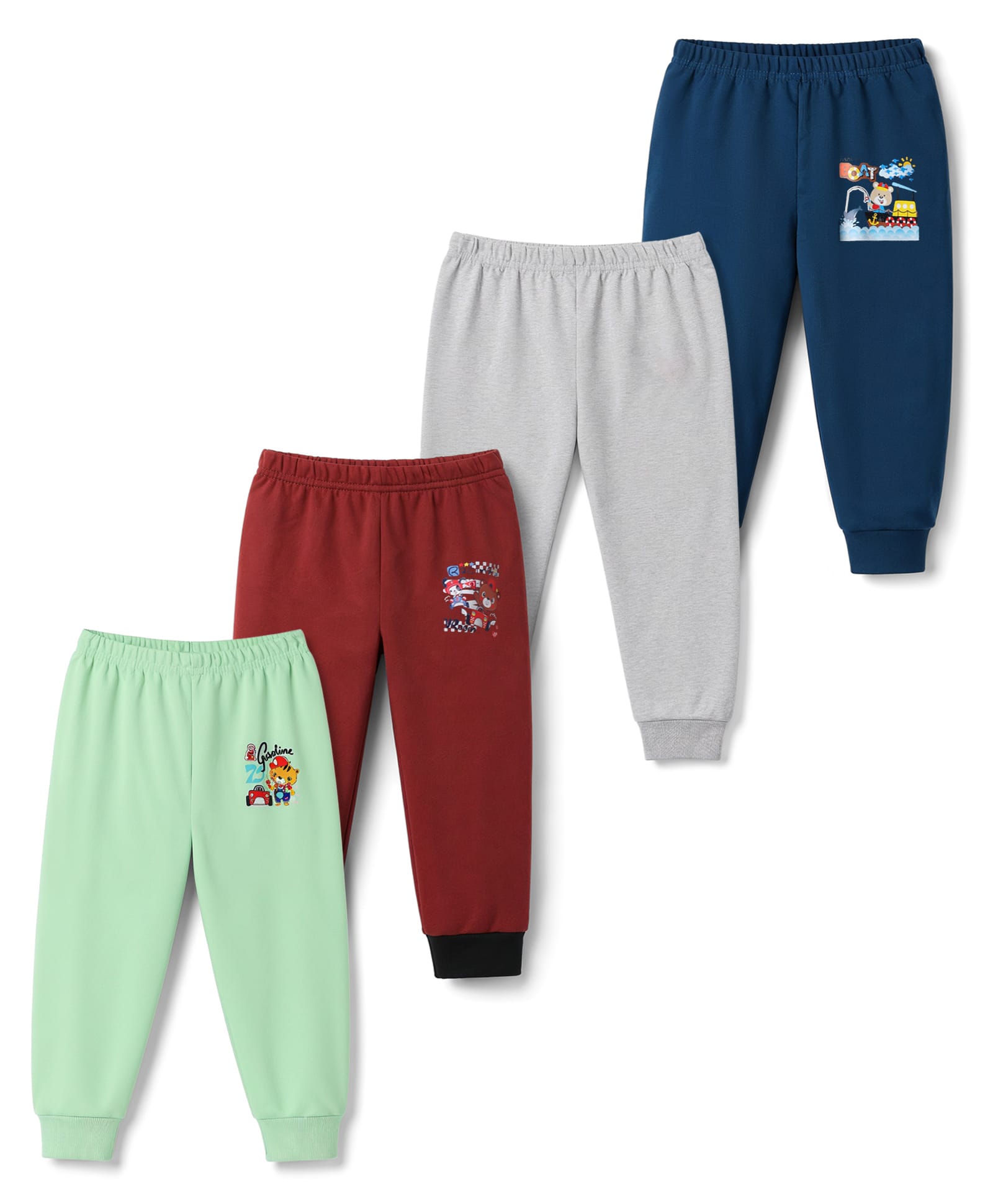 Junior Star Pack Of 4 Animals In Vehicles Printed Pyjamas - Green Brick Blue & Grey-picture-13