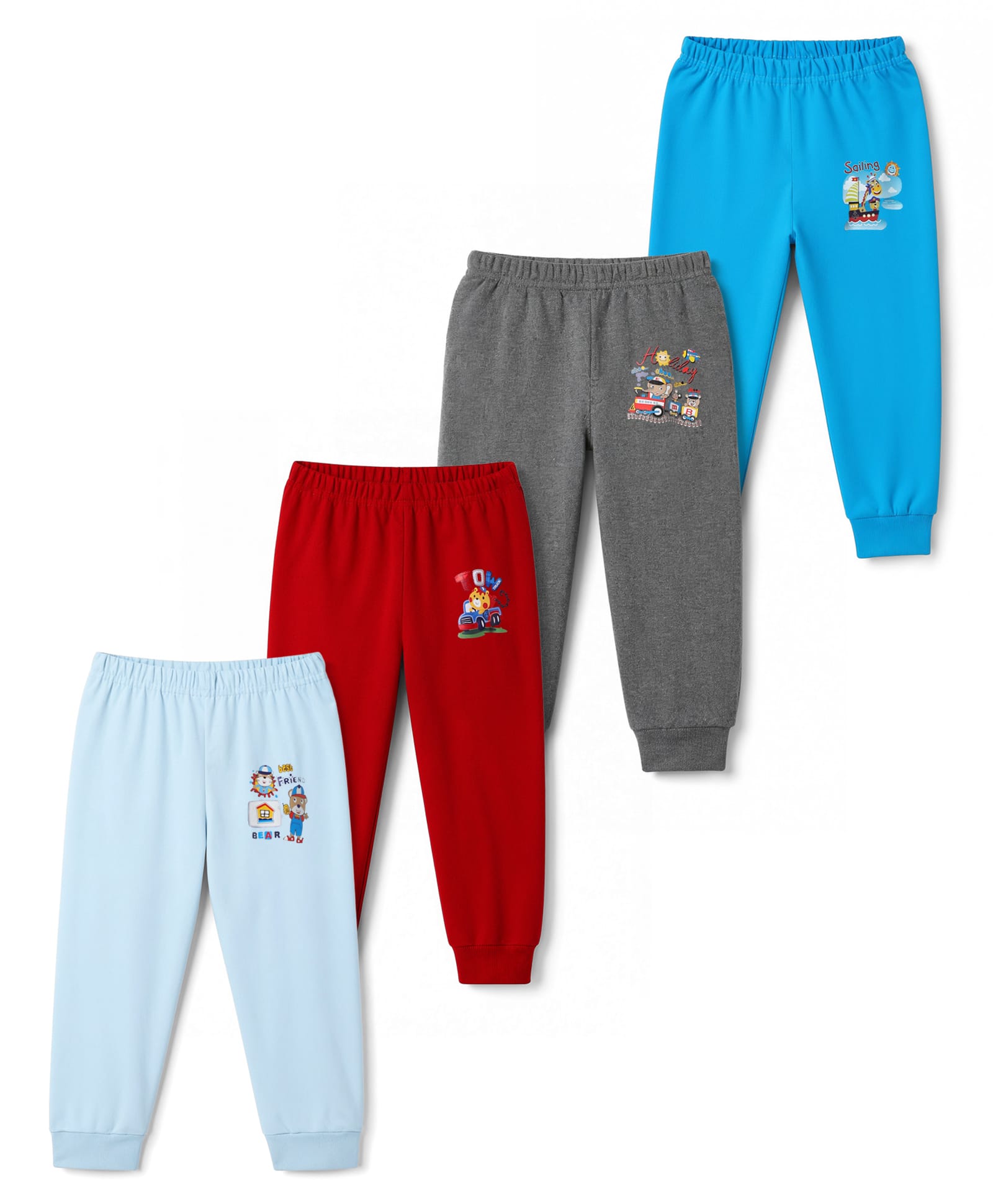 Junior Star Pack Of 4 Animals In Vehicles Printed Pyjamas - Red Grey Blue & Light Blue-picture-20