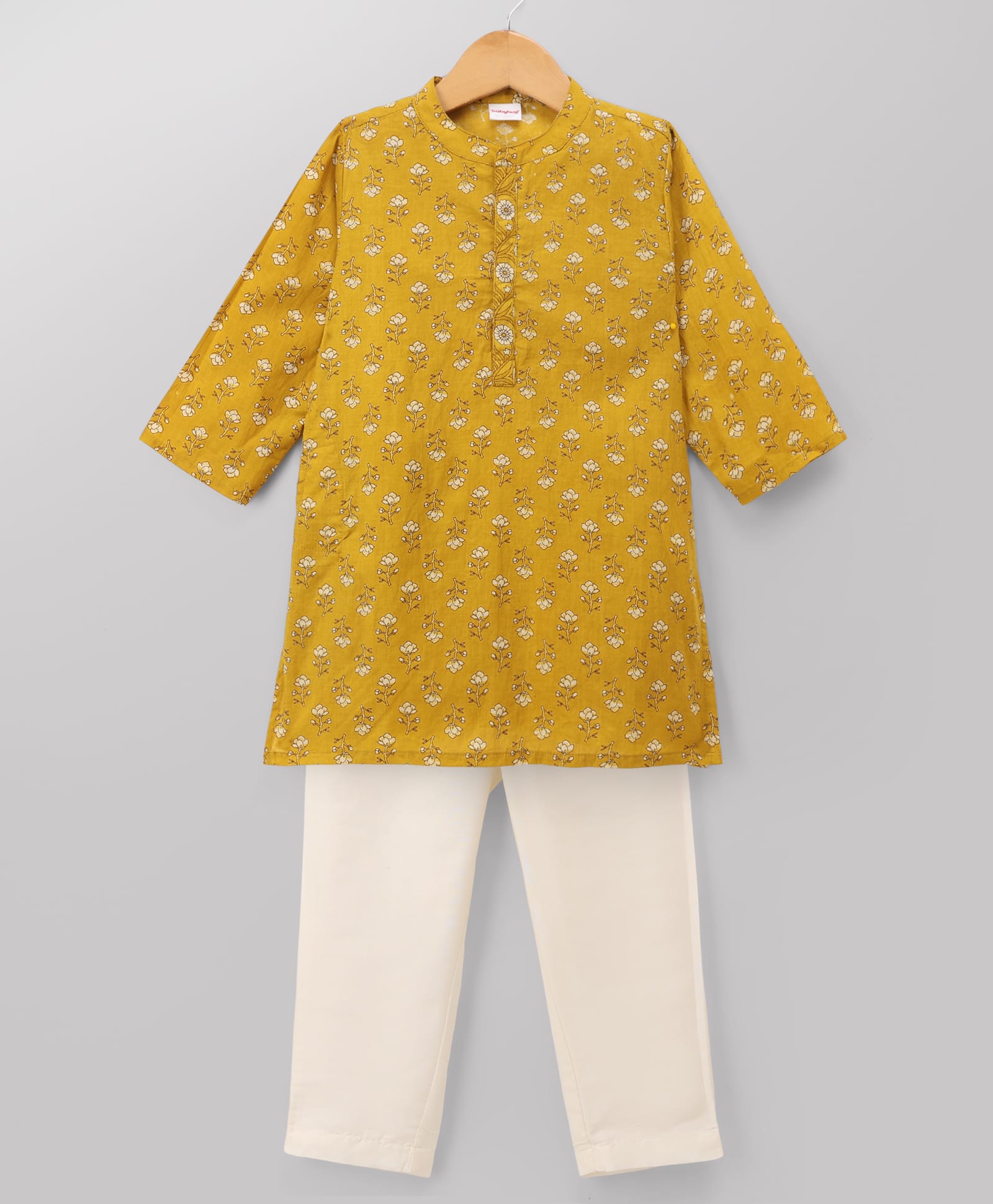 Babyhug Cambric Woven Full Sleeves Floral Printed Kurta Pyjama - Yellow-image-17