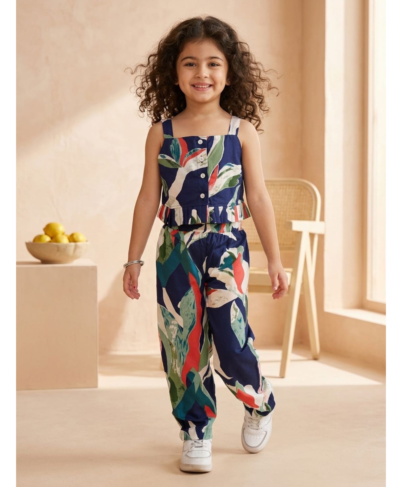 AJ Dezines Cotton Woven Sleeveless Floral Printed Coordinating Top & Pants Set - Blue-picture-20