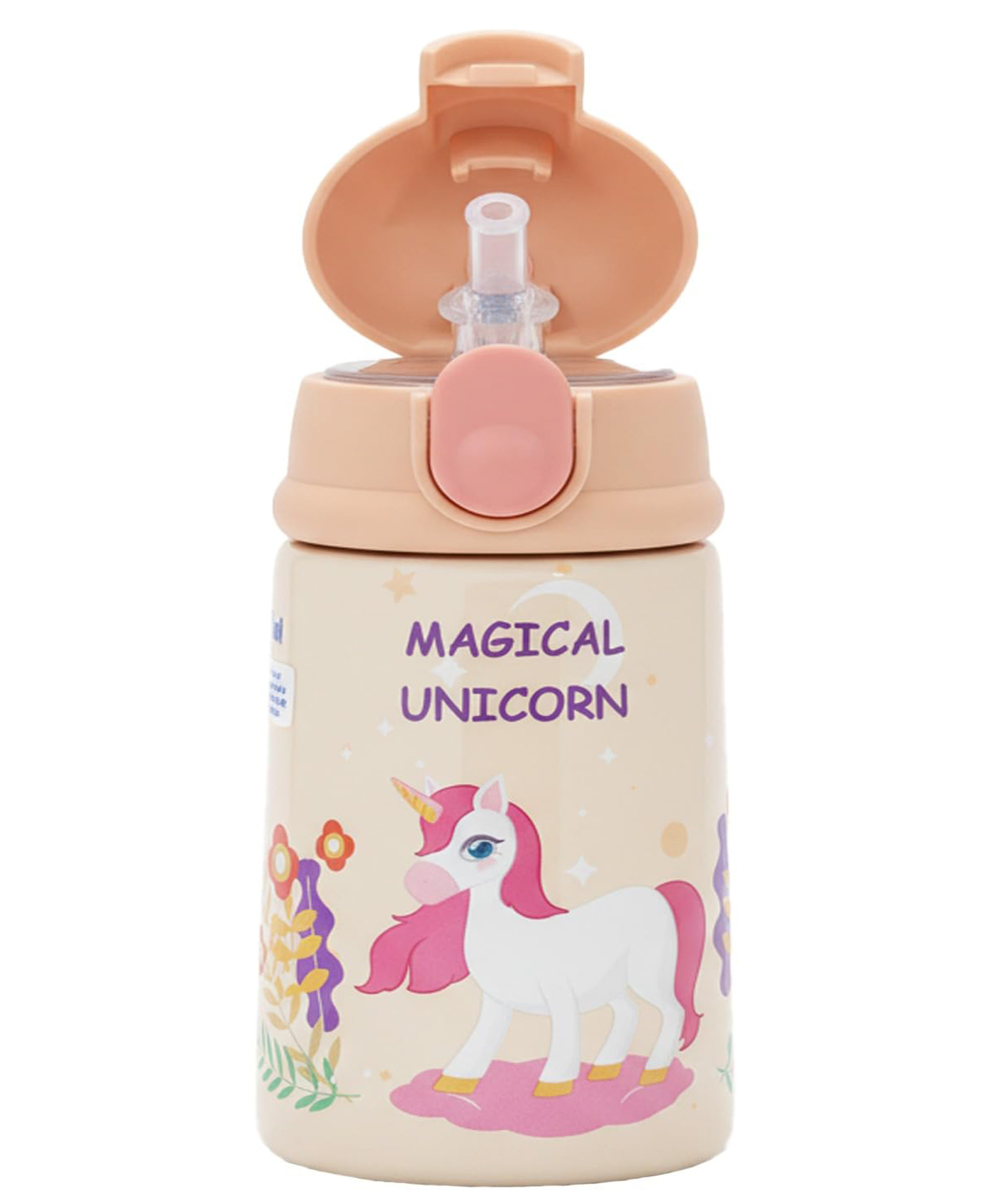 FunBlast Unicorn Theme Water Bottle with Straw for Kids - 300 ml (Multicolor)-image-33