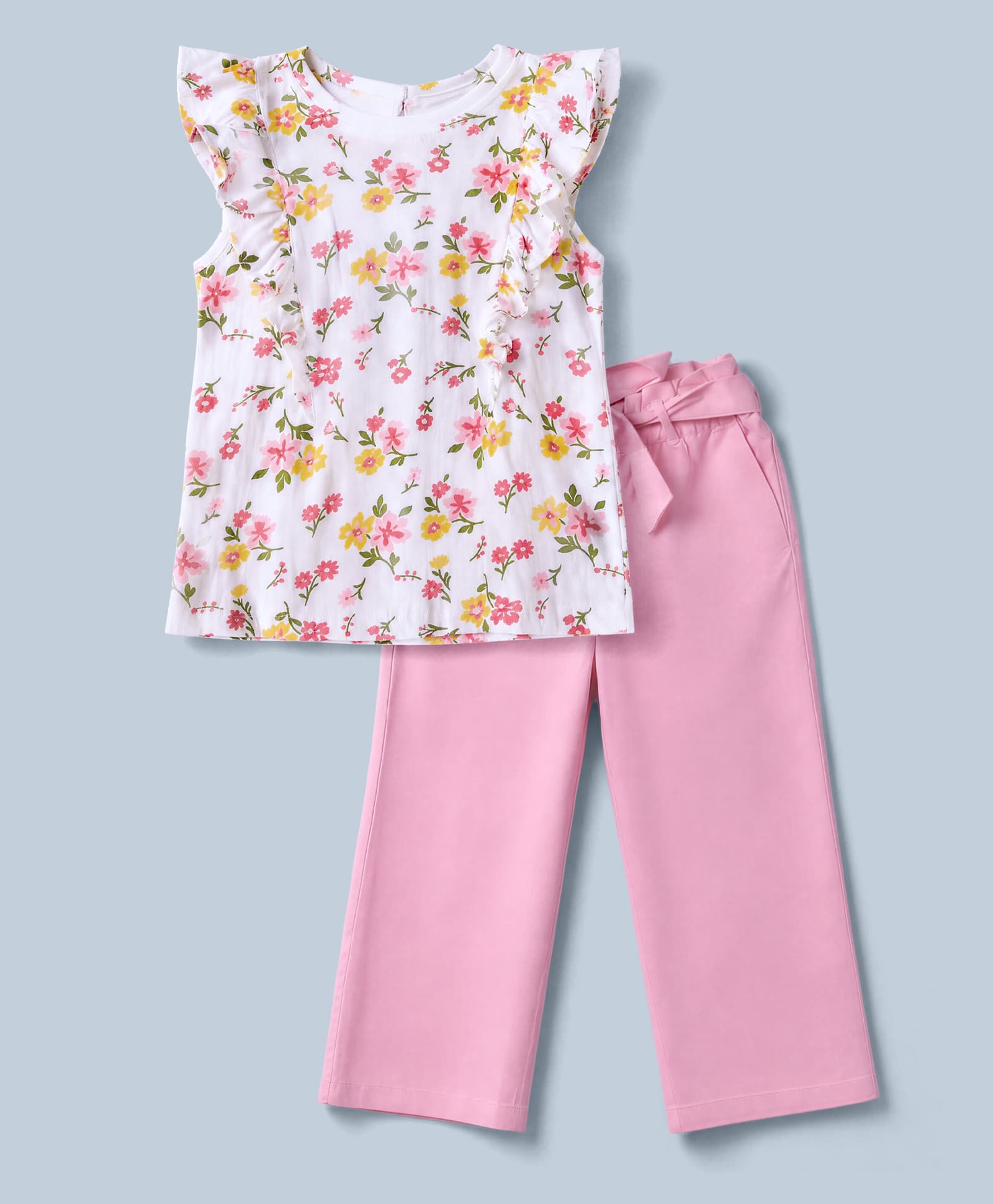 Pine Kids Single Jersey Knit Sleeveless Floral Printed Top & Pant Set - Pink-image-27
