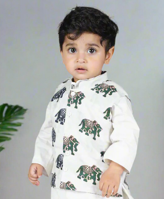 Cuddly Cubs Cotton Woven Sleeveless Elephant Printed Jacket - Grey-image-3