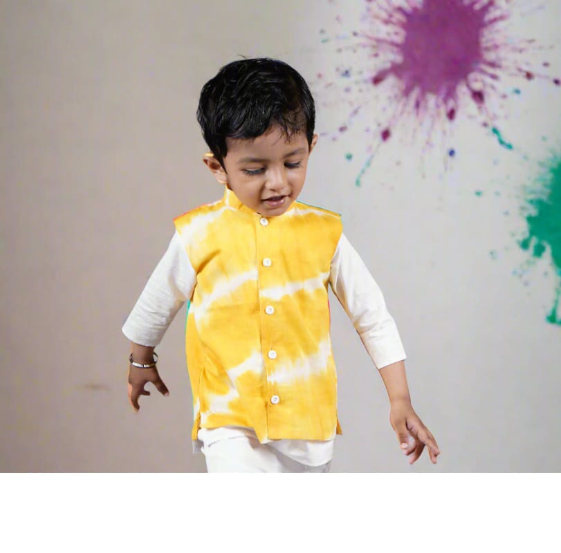 Cuddly cubs Cotton Woven Sleeveless Tie Dye Jacket - Yellow-image-43
