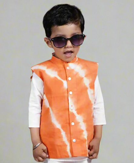 Cuddly cubs Cotton Woven Sleeveless Tie & Dye Jacket - Orange-image-26