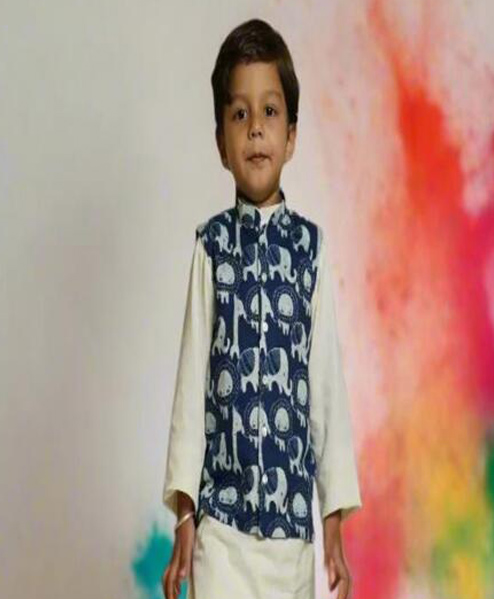 Cuddly Cubs Cotton Woven Sleeveless Elephant Printed Jacket - Blue-image-47