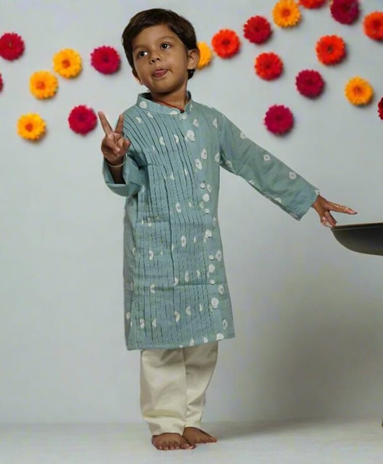 Cuddly cubs Cotton Woven Full Sleeves Bandhani Printed Kurta & Pants Set - Grey-image-32