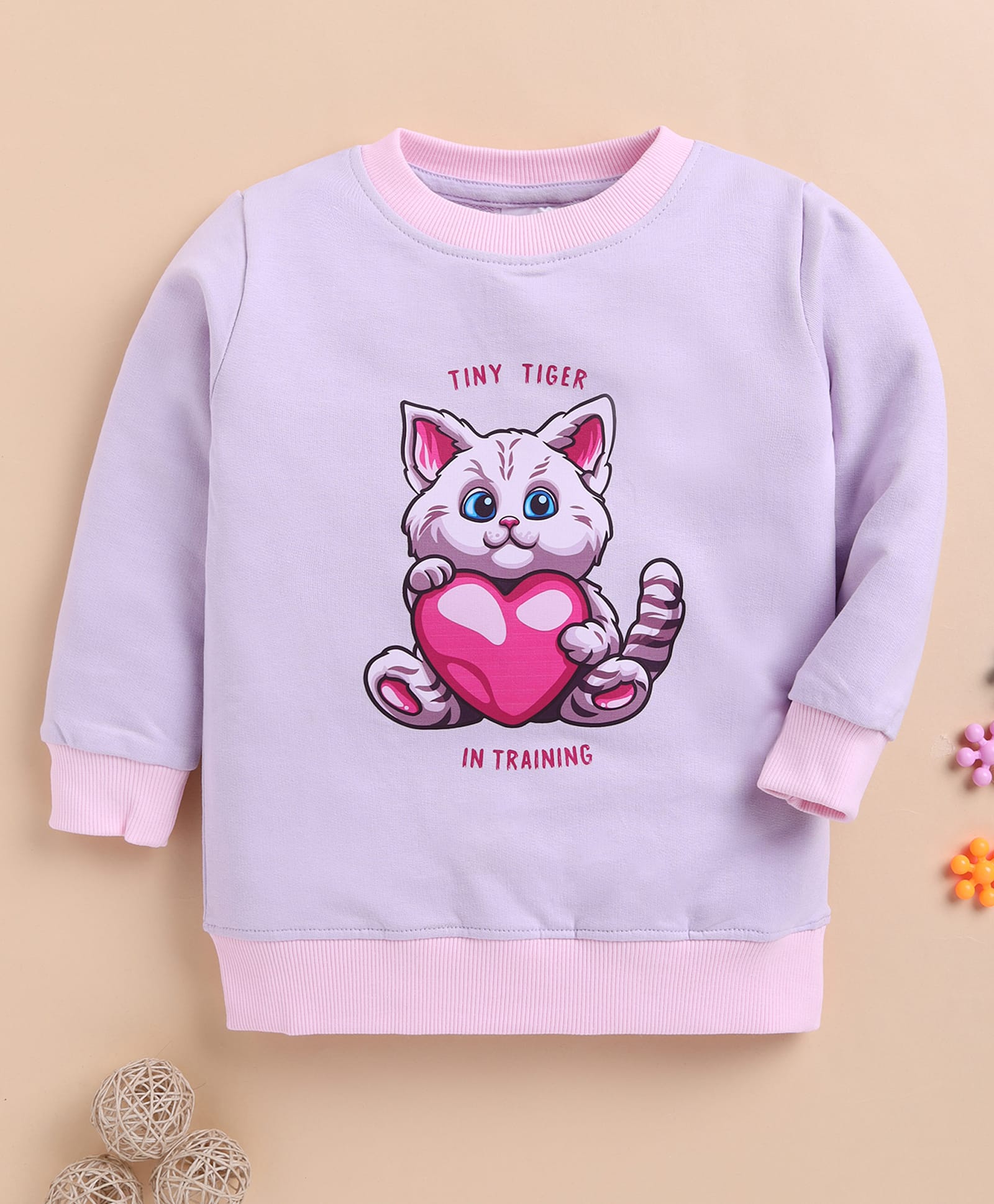 BUMZEE Cotton Knit Full Sleeves Cat Printed Light Winter Sweatshirt - Lilac-image-24