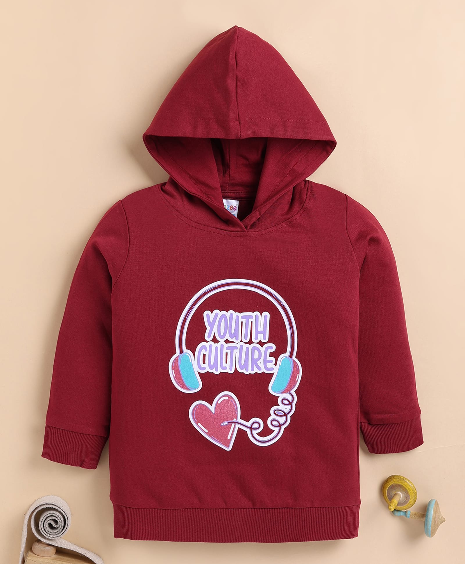 BUMZEE Cotton Knit Full Sleeves Headphones Printed Hoodie - Maroon-image-15