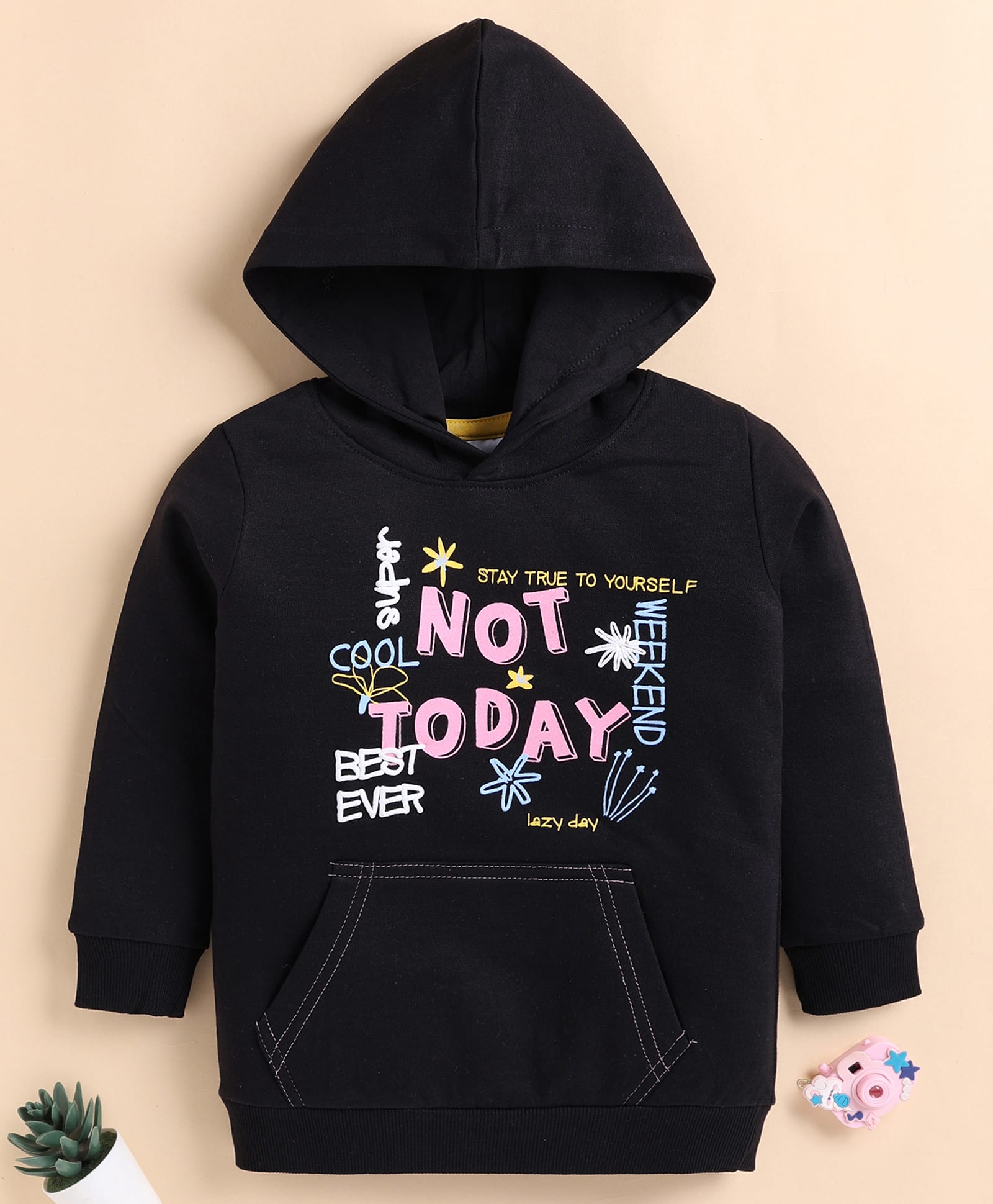 BUMZEE Cotton Knit Full Sleeves Typography Printed Hoodie - Black-image-43
