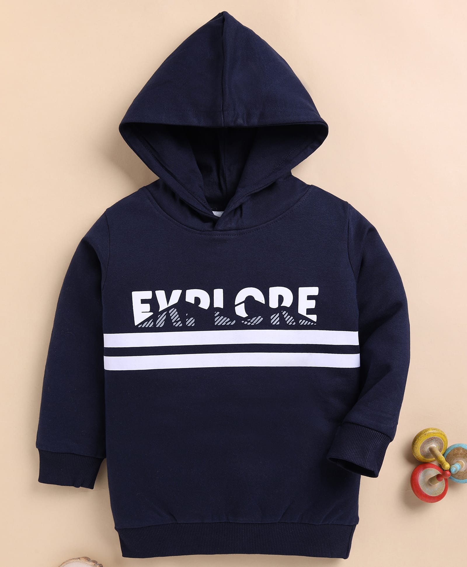 BUMZEE Cotton Knit Full Sleeves Explore Text Printed Hoodie - Navy Blue-picture-28