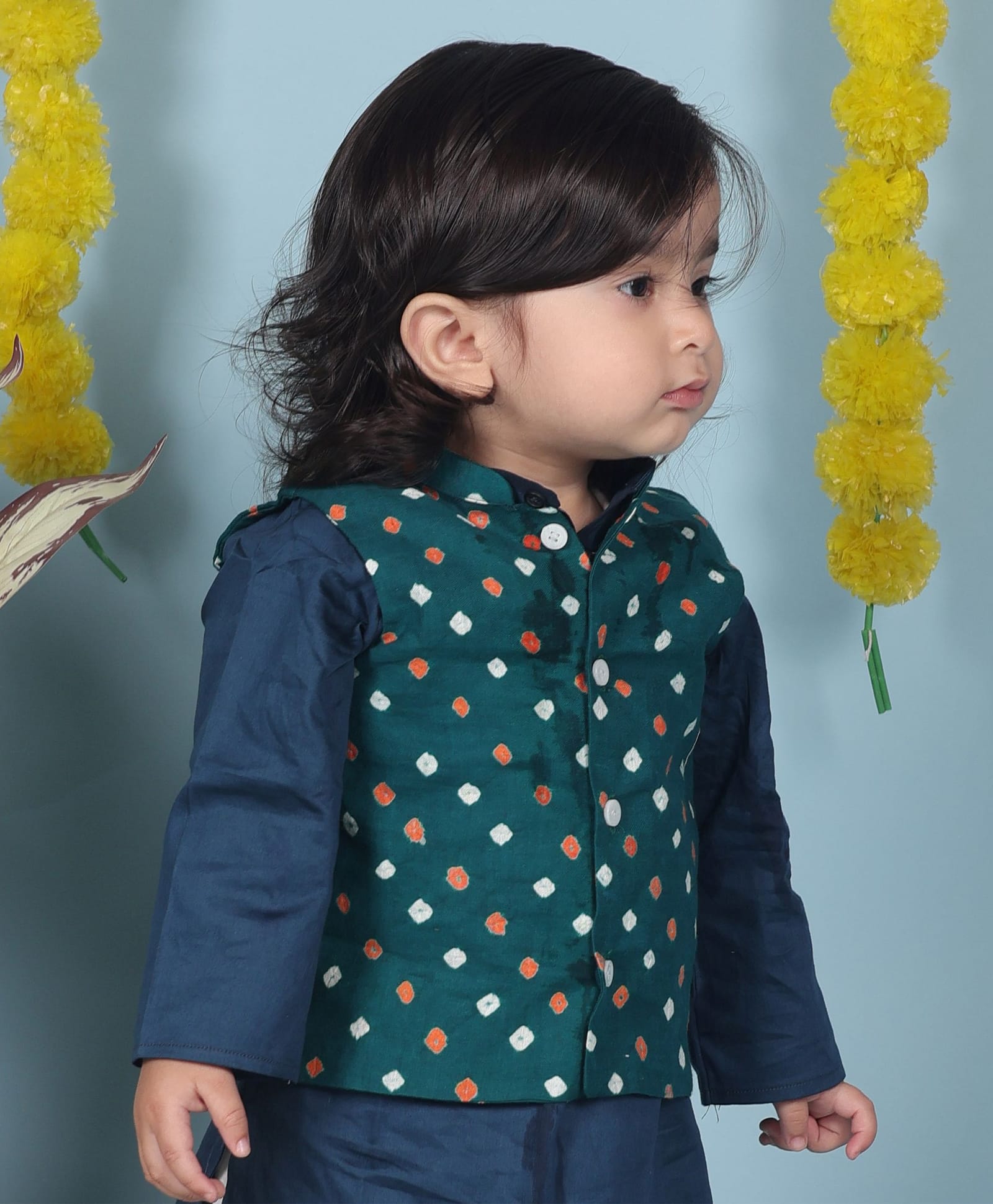 Cuddly cubs Cotton Woven Sleeveless Abstract Printed Jacket - Teal-image-12