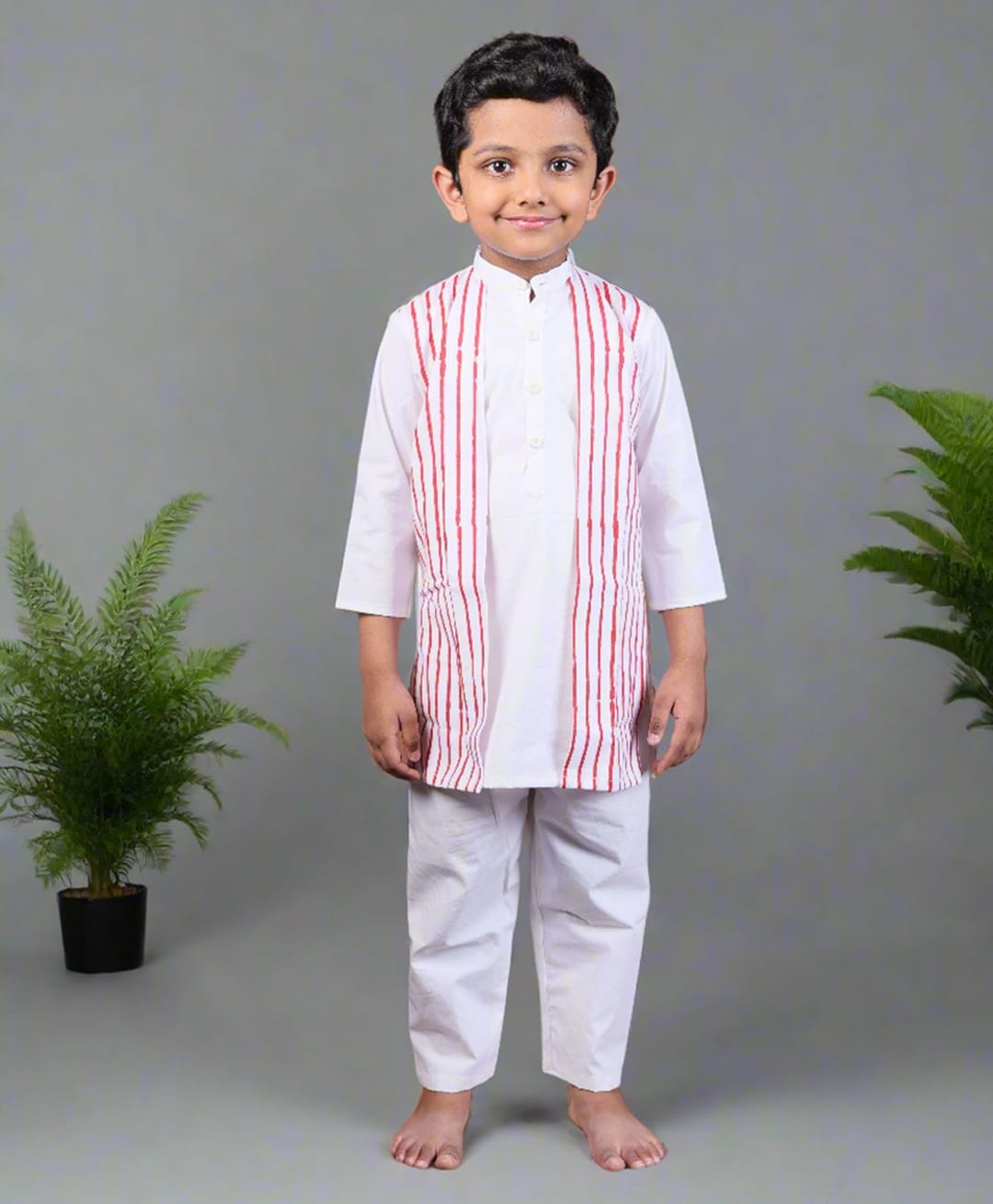 Cuddly cubs Cotton Woven Full Sleeves Striped Kurta & Pyjama Set - Red-image-36